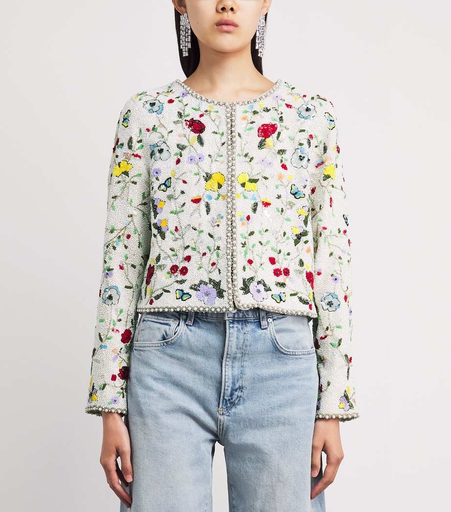 Alice+Olivia Womens Embellished Floral Kidman Jacket Twstng Vines Off Wht Image 4