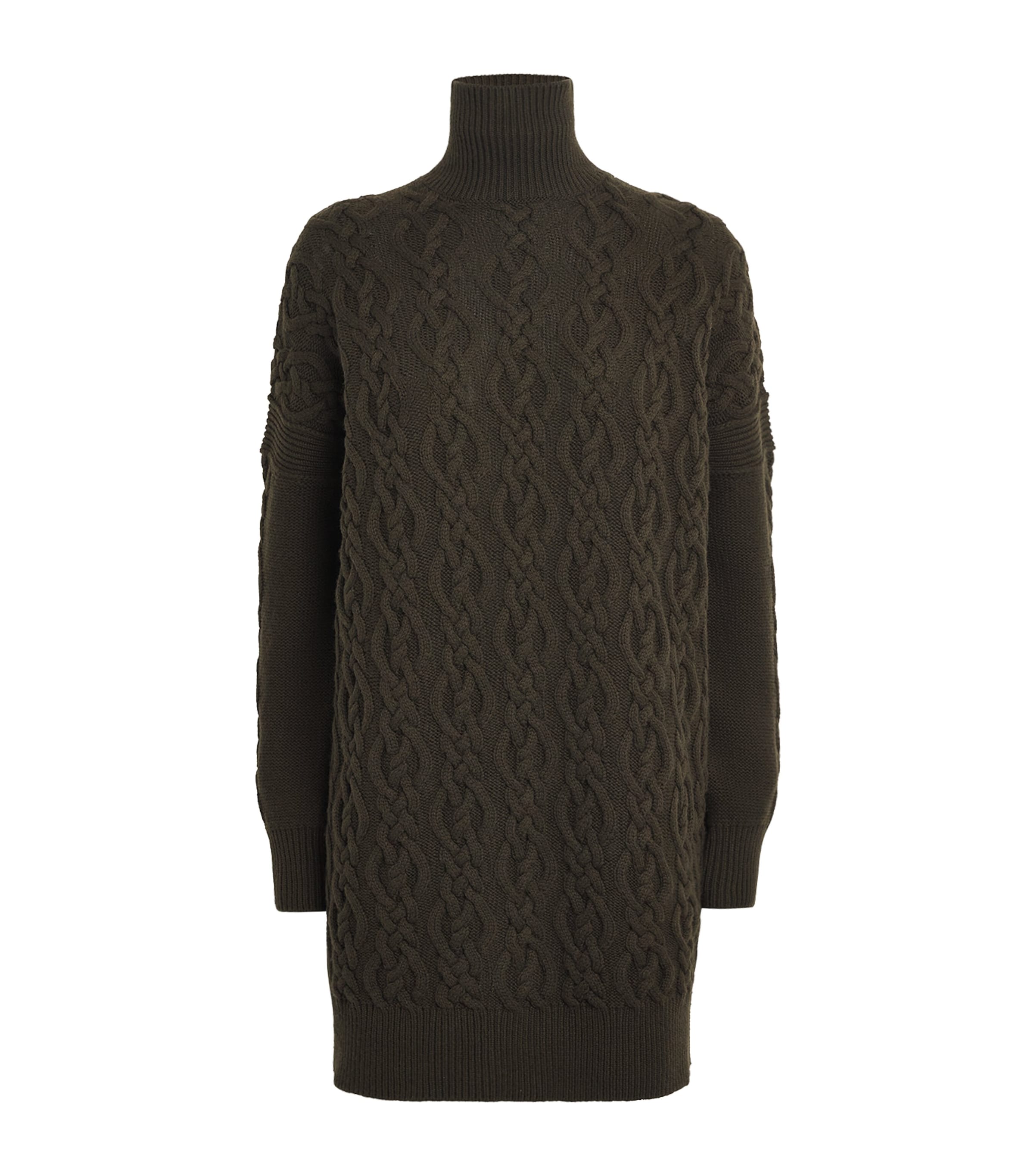 Max Mara Cashmere And Wool Turtleneck Cable Knit Dress In Burgundy