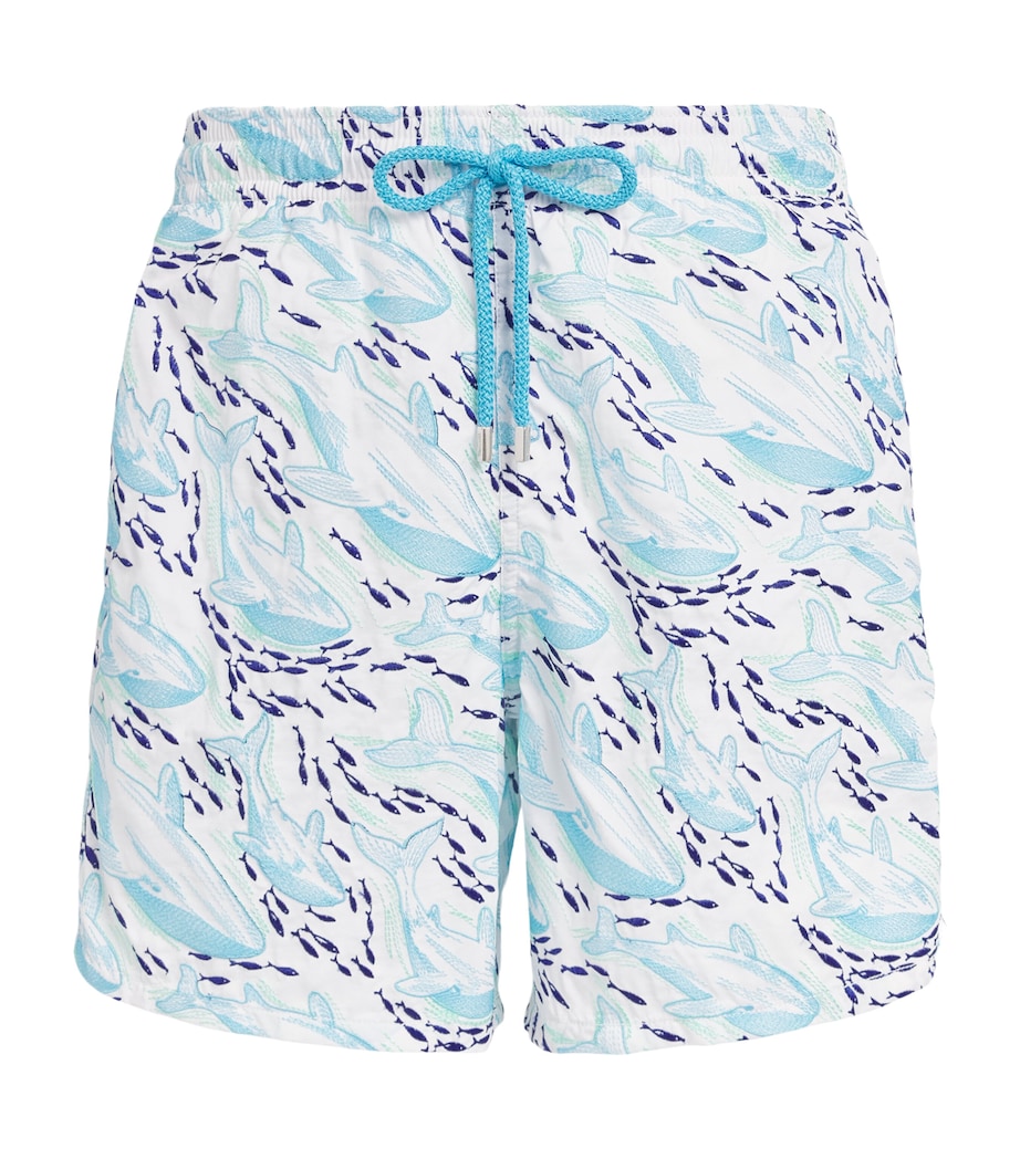 Vilebrequin Mens Whale-Embroidered Mistral Swim Shorts Blanc Image 1