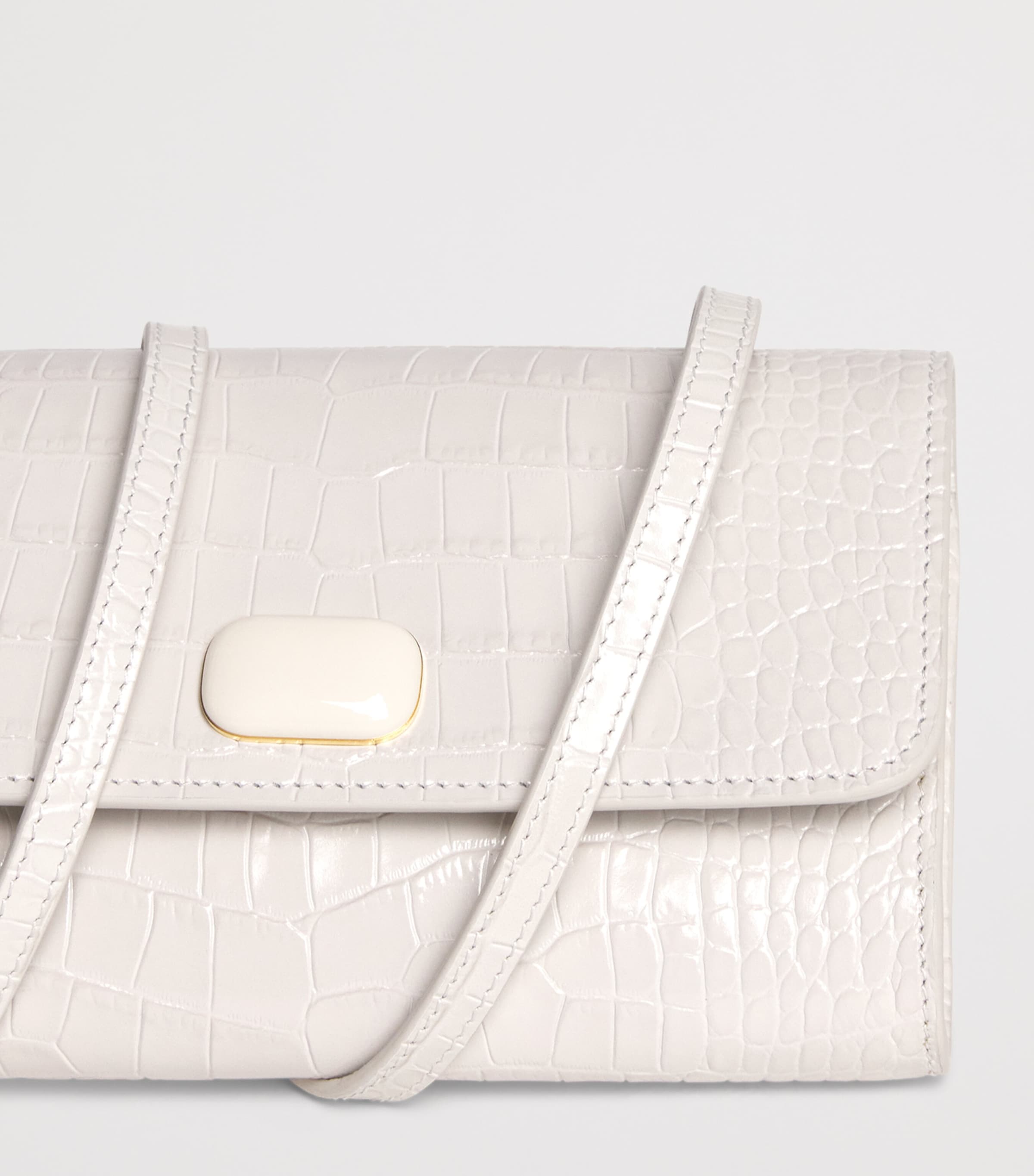 Leather Croc-Embossed Clutch Bag TRTL DOVE STMPD CROC Image 6