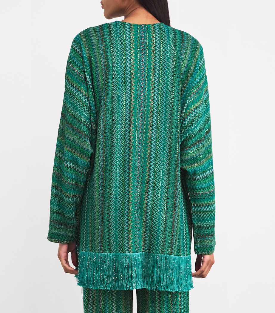 Sequinned Zigzag Blouse S614K EMRLD TEAL BLK Image 4