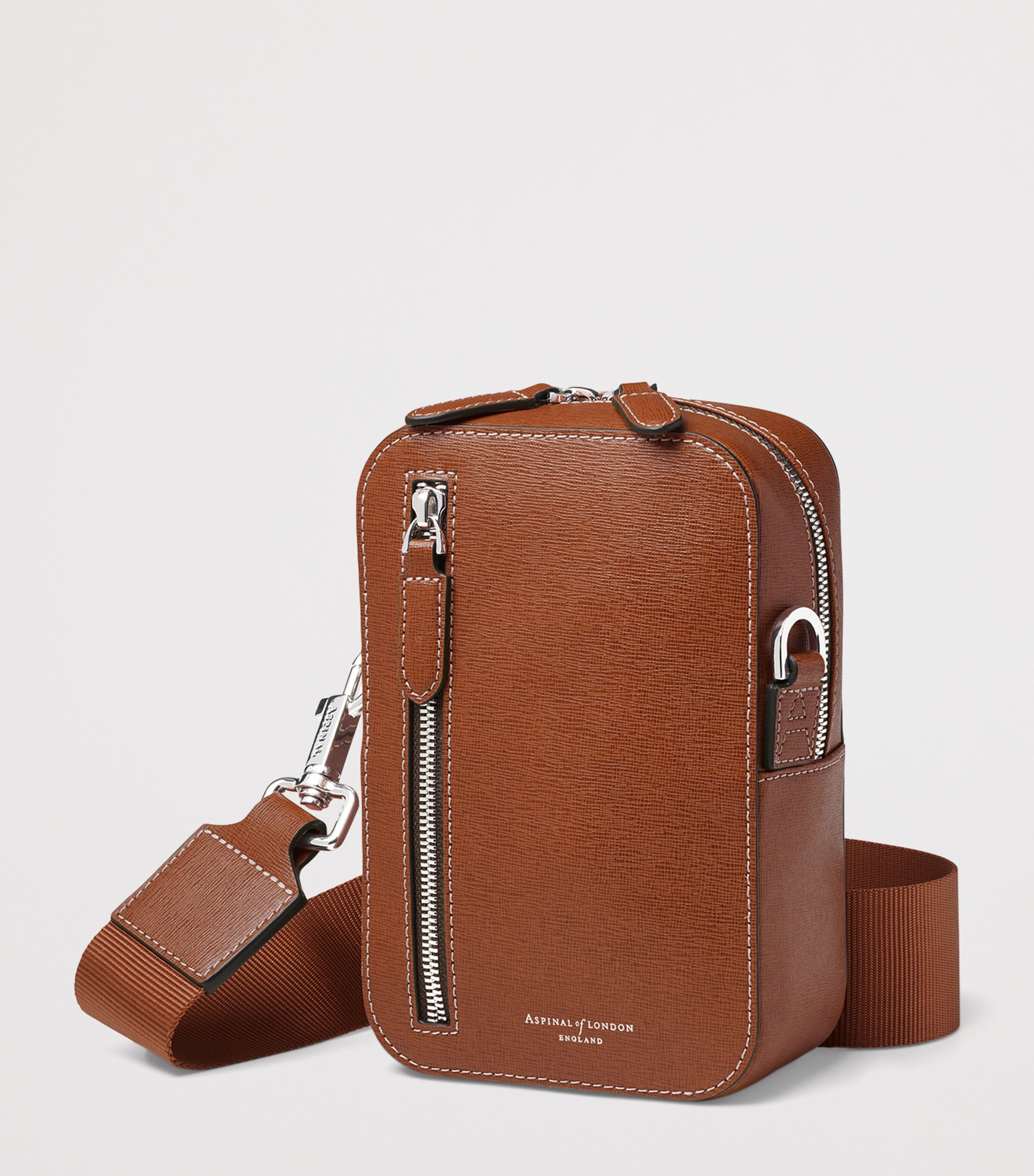 Aspinal Of London Leather Reporter North South Cross-Body Bag Chestnut Image 4