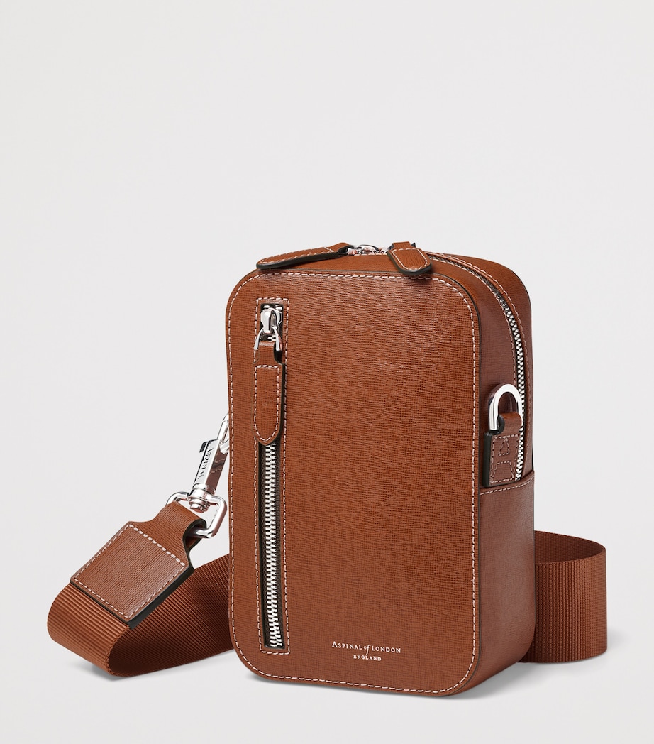 Aspinal Of London Leather Reporter North South Cross-Body Bag Chestnut Image 4