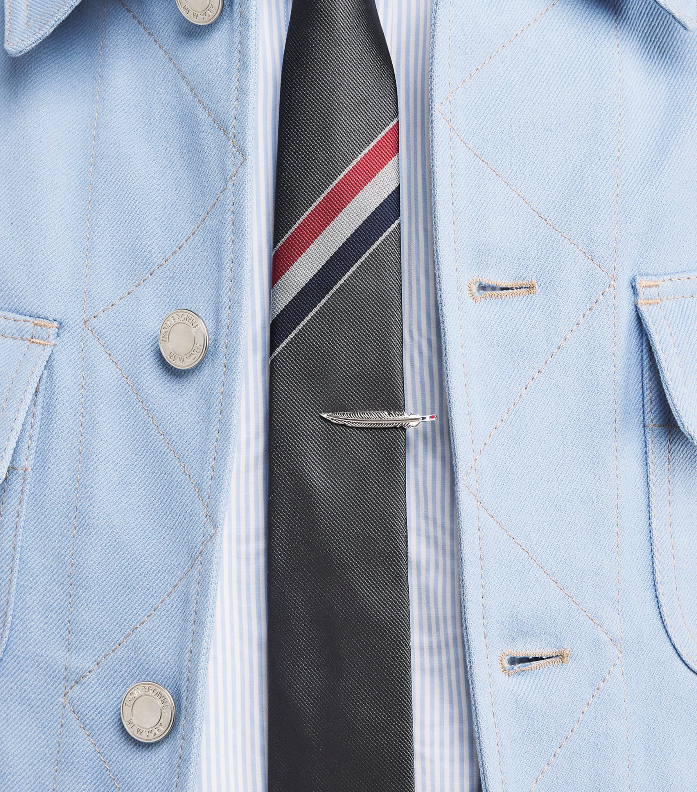 Thom Browne Sterling Silver Feather Tie Bar Silver Image 2