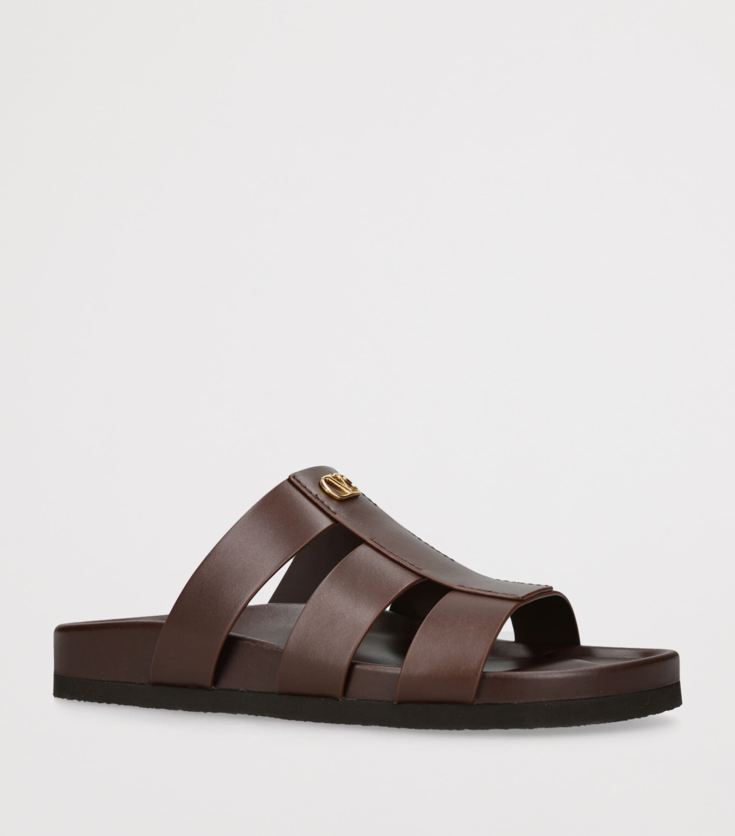 Valentino Garavani Leather Studshield Slides Dark Brown Image 3