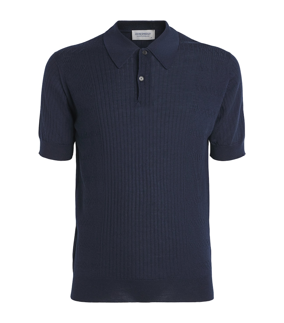 John Smedley Mens Extra Fine Merino Wool Croall Polo Shirt Midnight Image 1