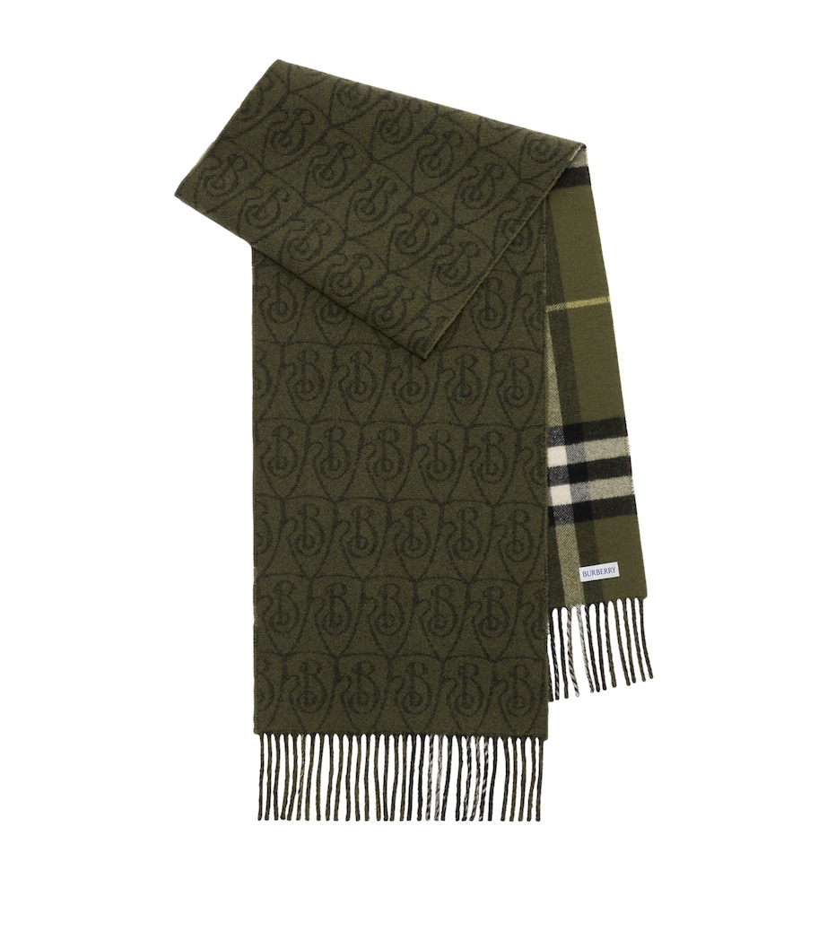 Burberry Cashmere Reversible B Shield Scarf Pea Green Image 1