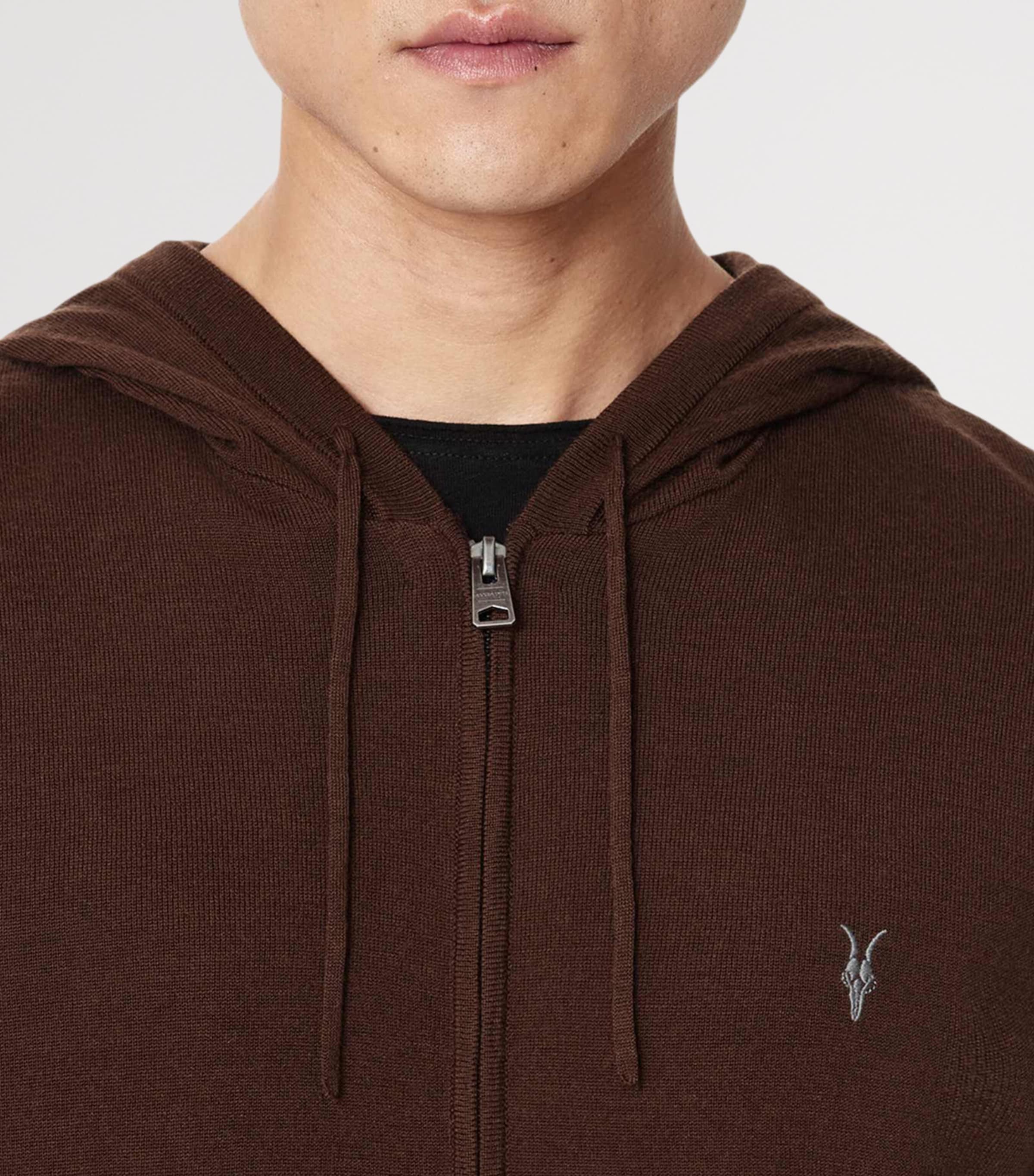 AllSaints Mens Merino Wool Mode Hoodie Hot Choc Brown Image 6