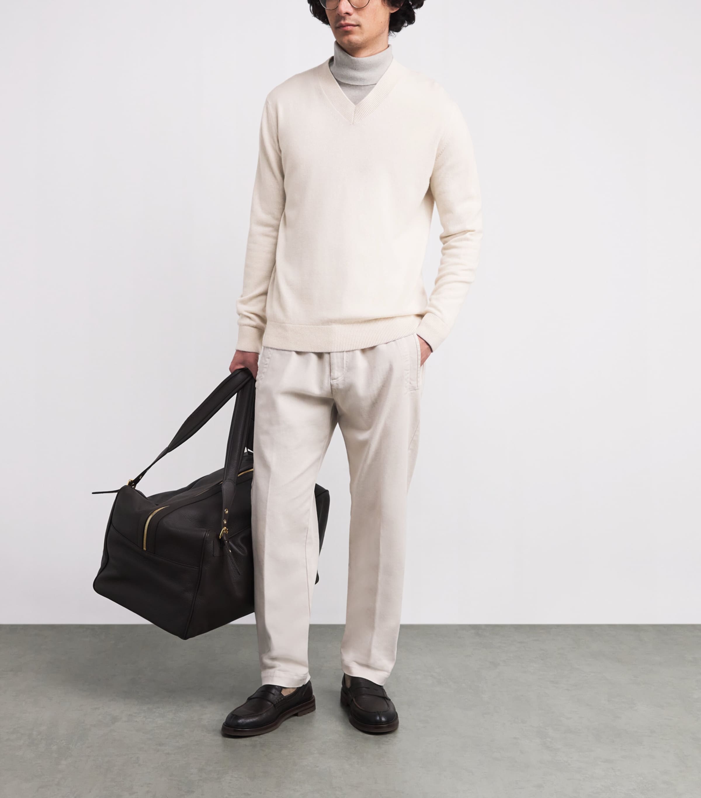 Cashmere V-Neck Sweater BEIGE E GRIGIO CHIAR Image 2