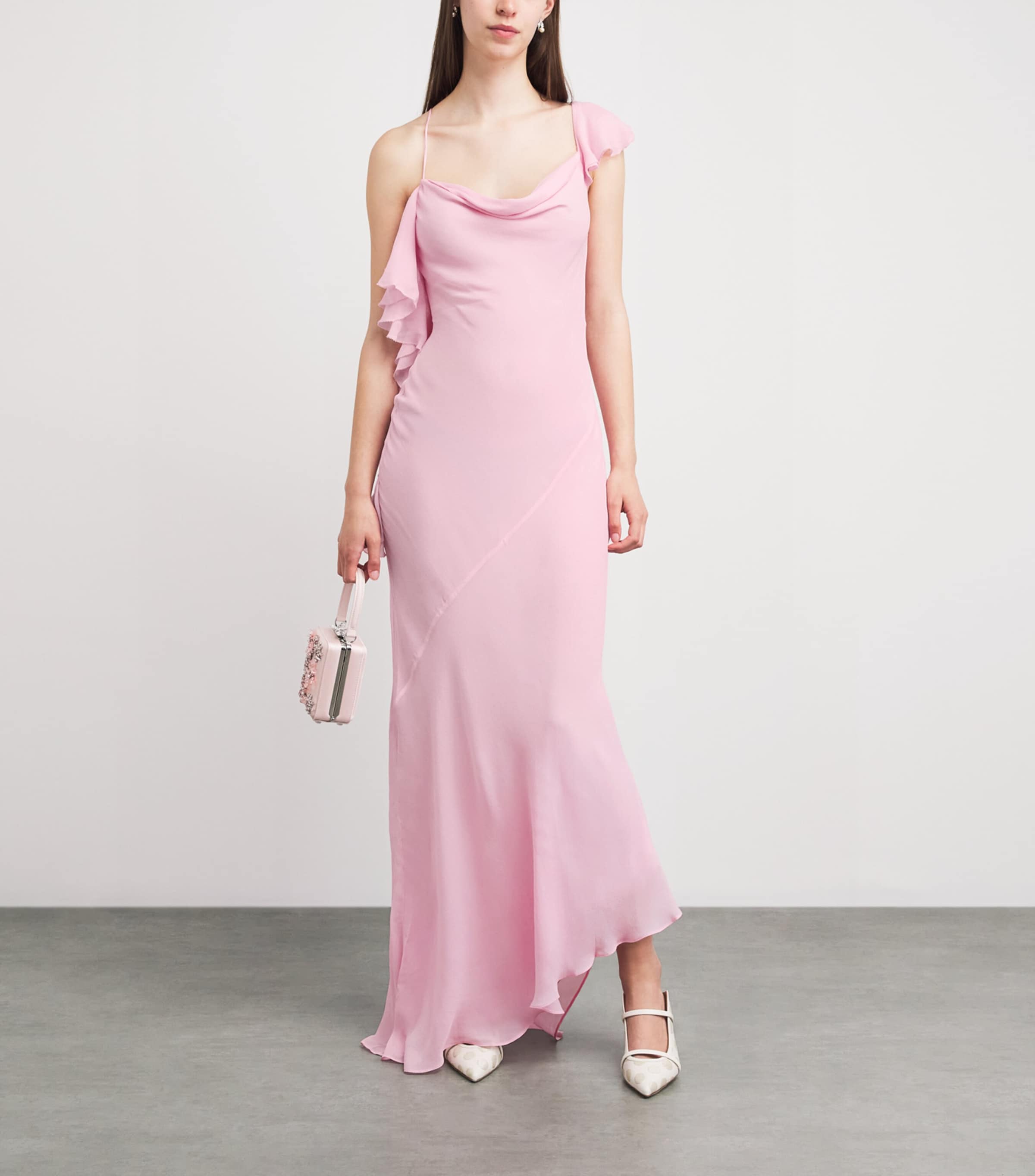 Self-Portrait Womens Georgette Ruffled One-Shoulder Maxi Dress Pink Image 2