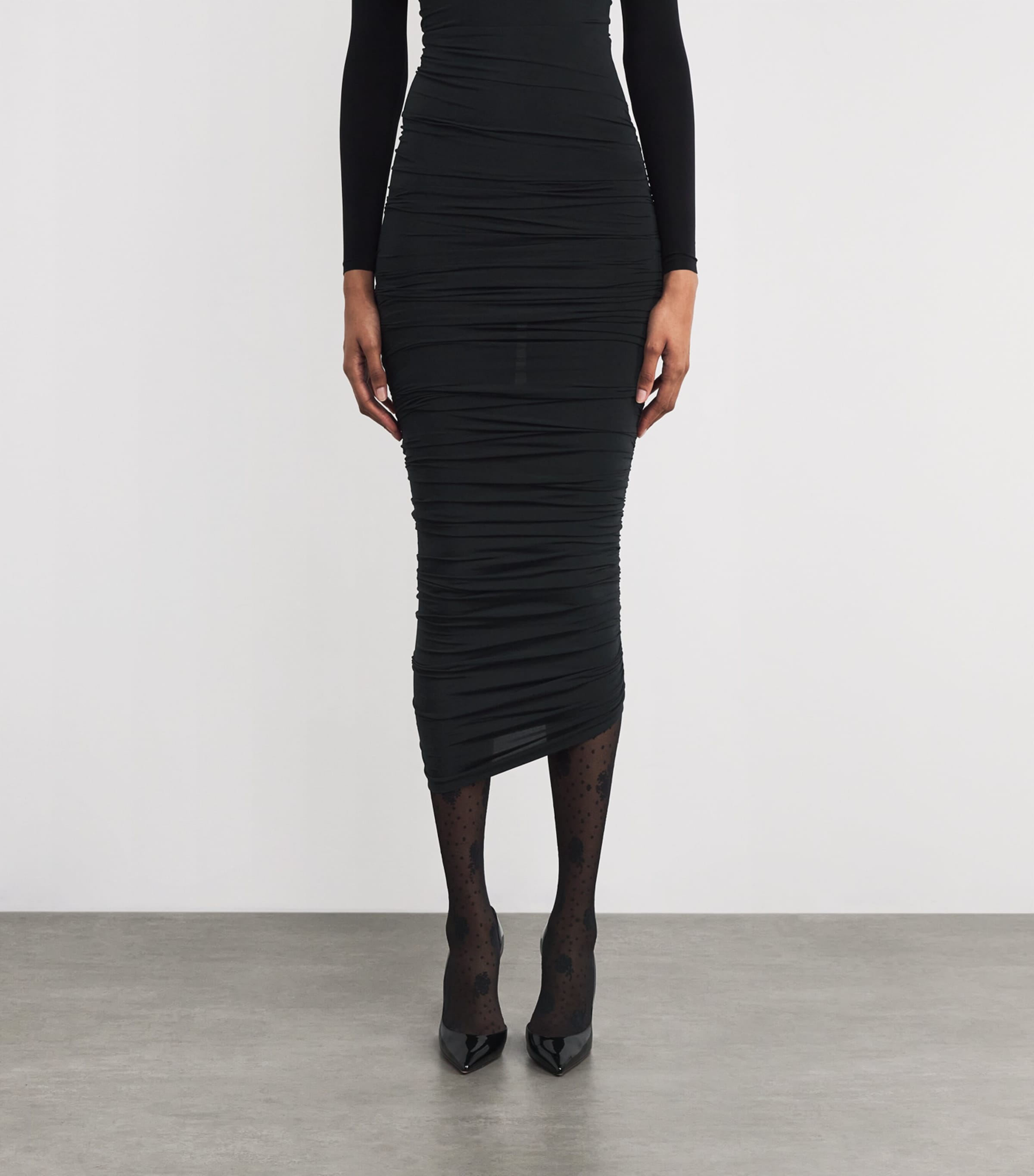 Ruched Bodycon Midi Skirt 7005 BLACK Image 3