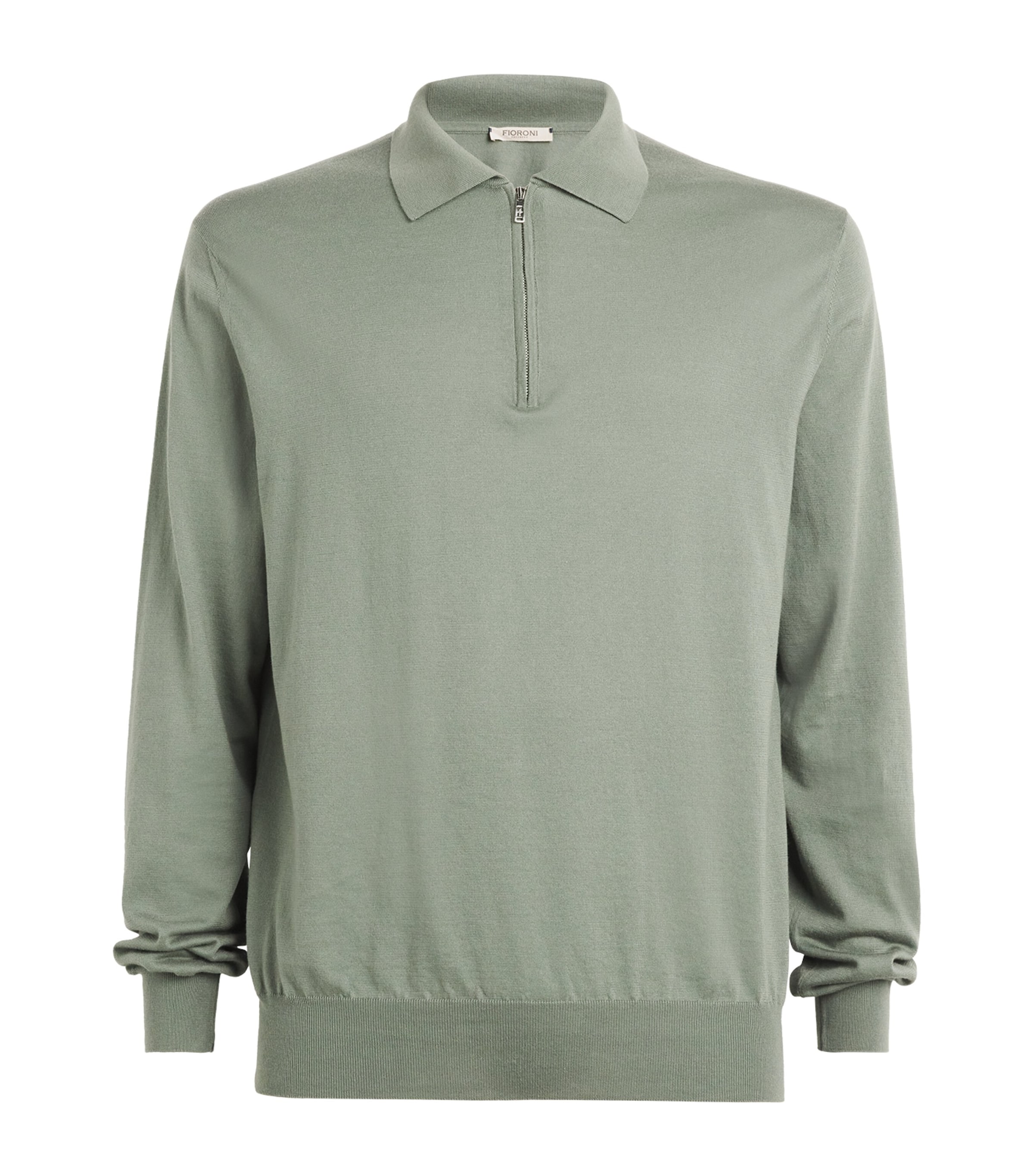 Fioroni Cashmere Cotton-cashmere Polo Sweater In Green