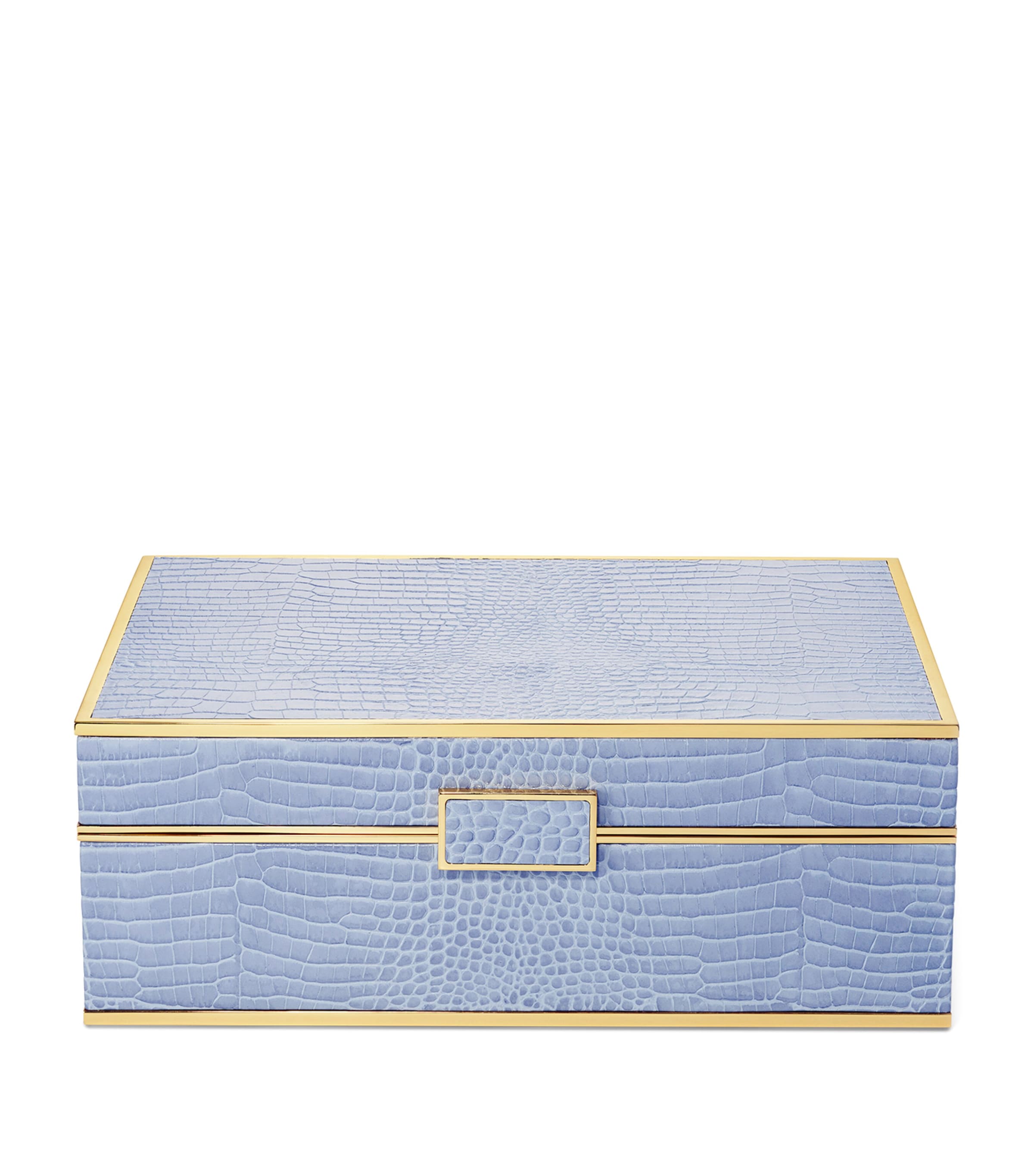 Large Leather Croc-Embossed Jewellery Box BLUE Image 1