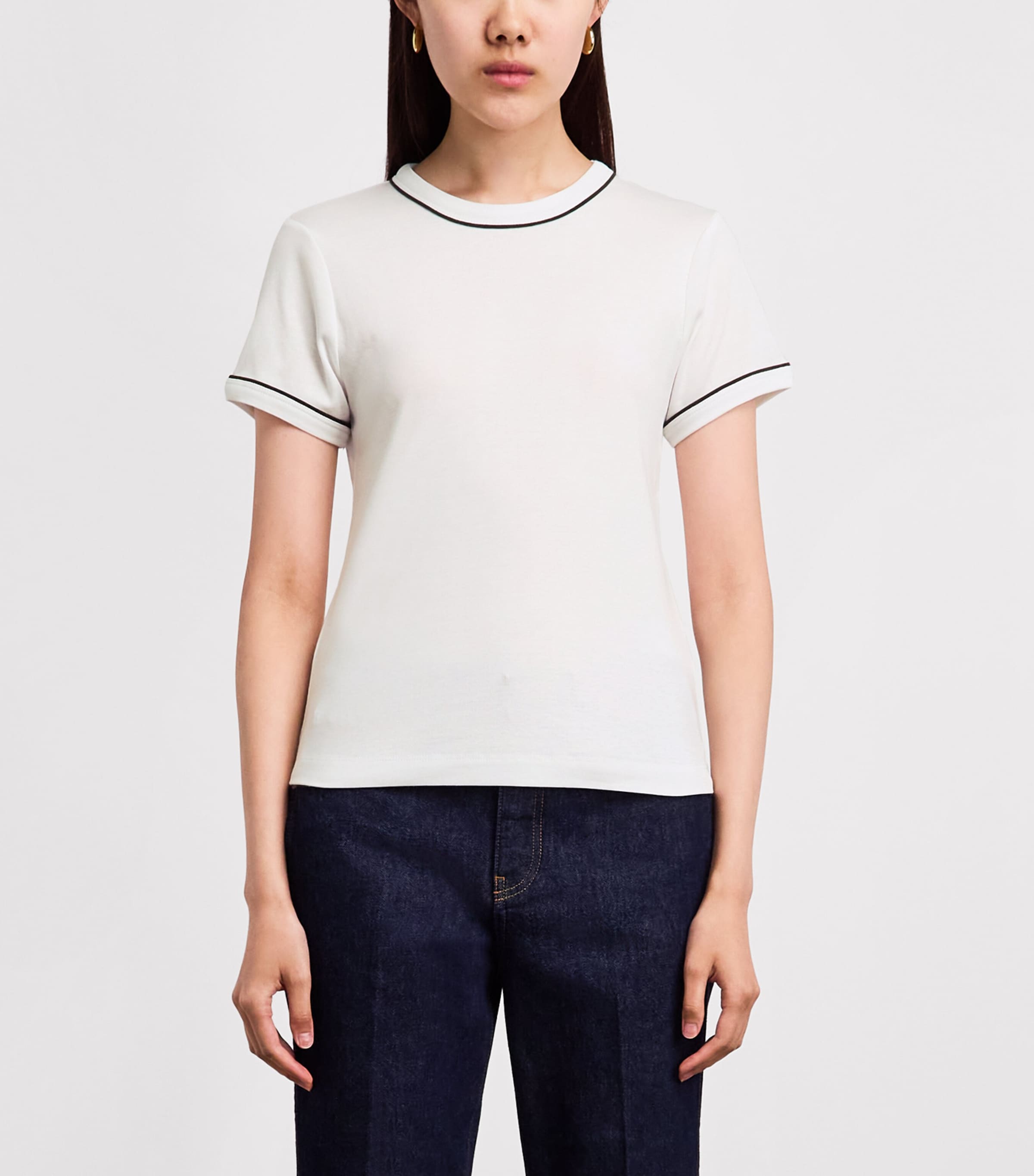 ME+EM Womens Cotton-Modal Contrast-Trim T-Shirt Soft White/olive Image 4