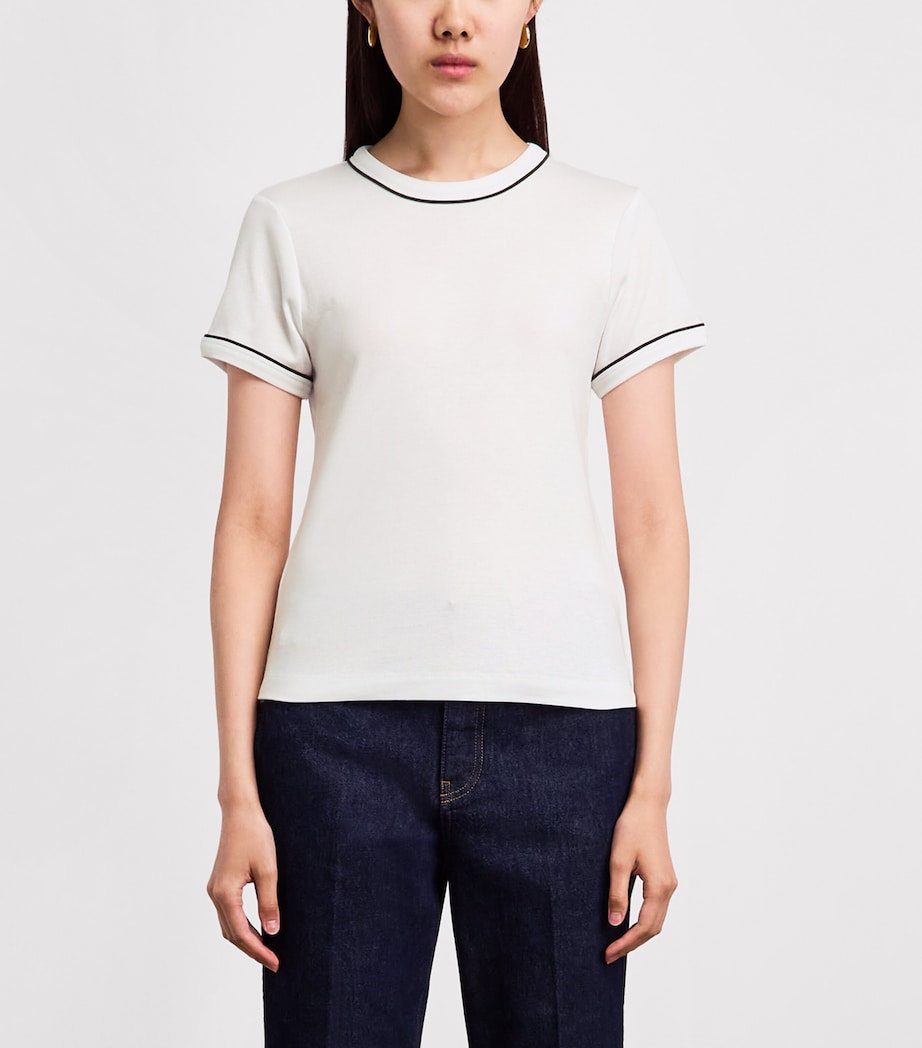 ME+EM Womens Cotton-Modal Contrast-Trim T-Shirt Soft White/olive Image 4
