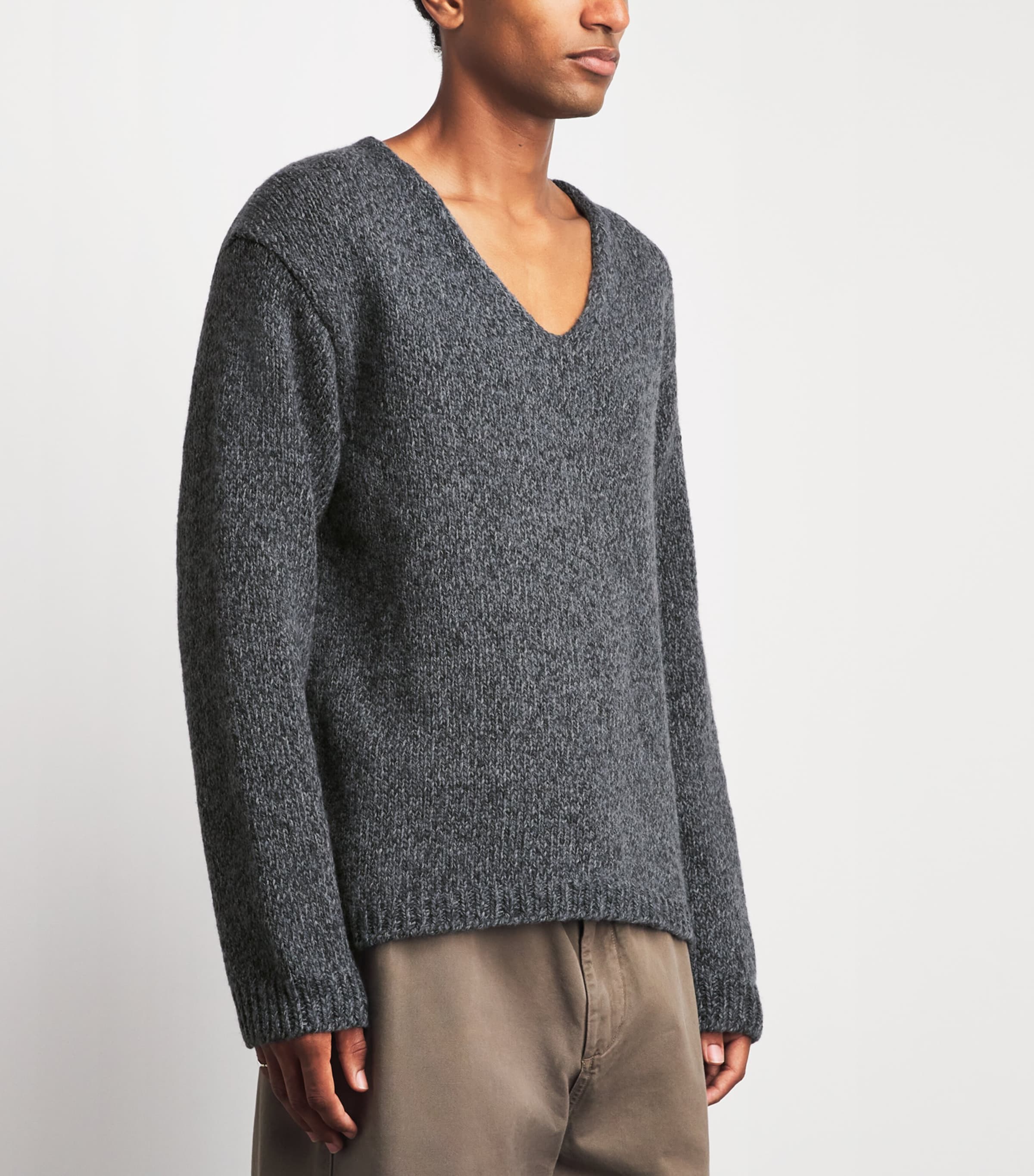Our Legacy Mens Wool Link V-Neck Sweater Slub Twst Ash Gry Wl Image 4