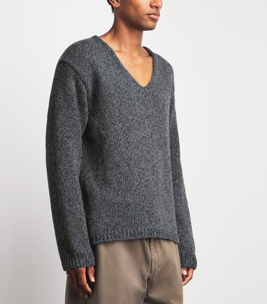 Our Legacy Mens Wool Link V-Neck Sweater Slub Twst Ash Gry Wl Image 4