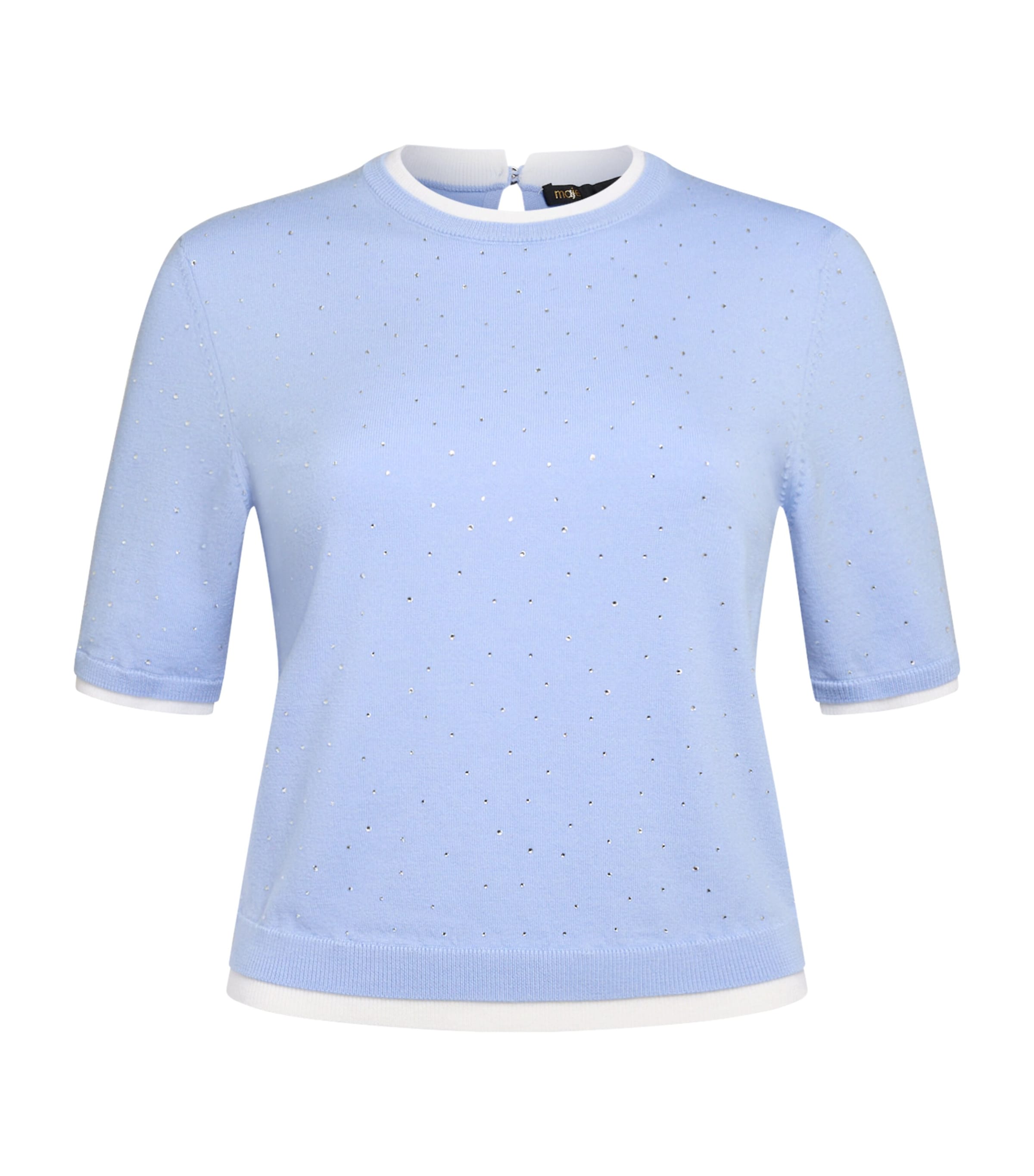 Maje Wool-blend Rhinestone-embellished Sweater In Blue