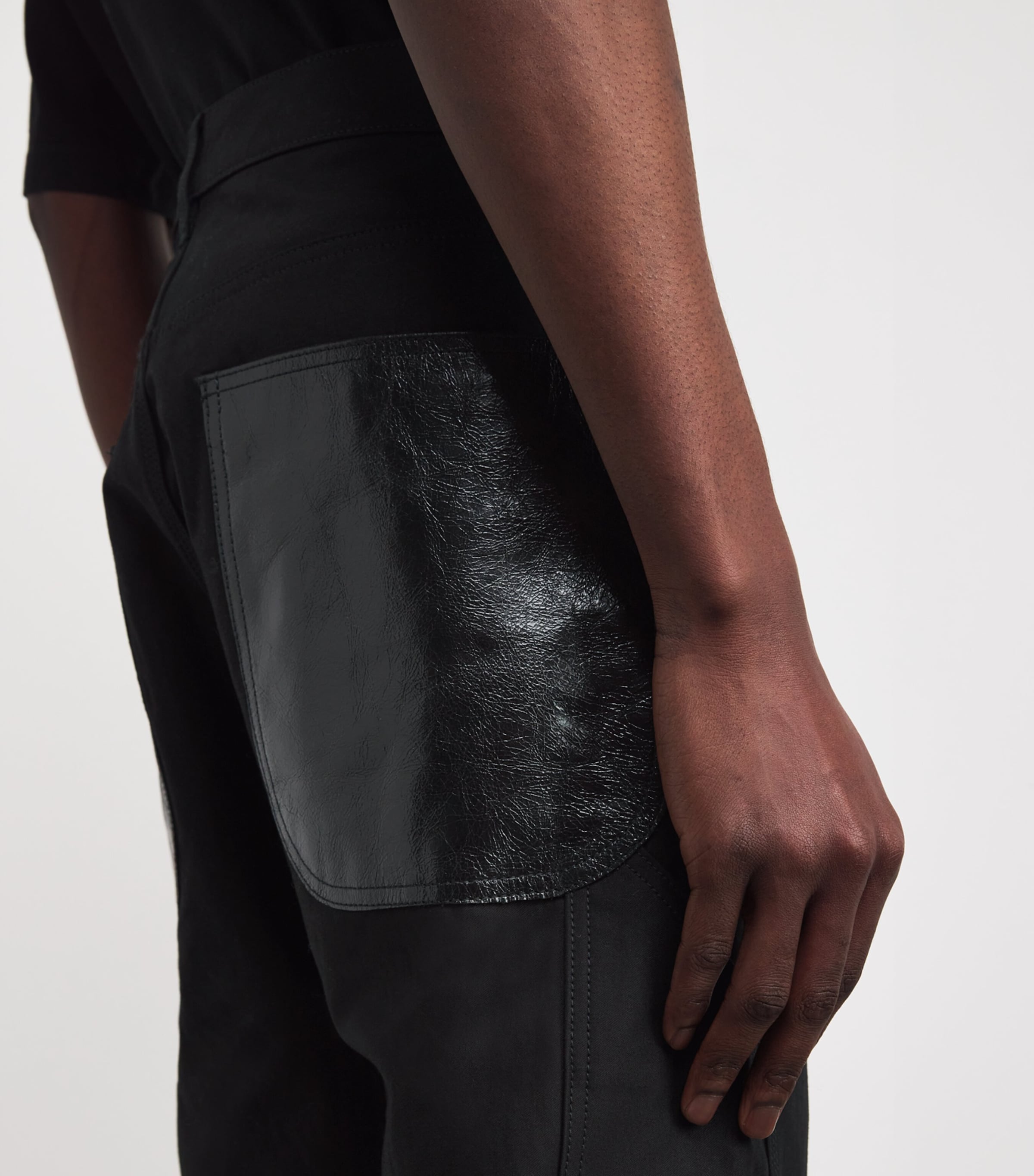 Calfskin-Trim Straight Jeans BLACK X BLACK Image 6