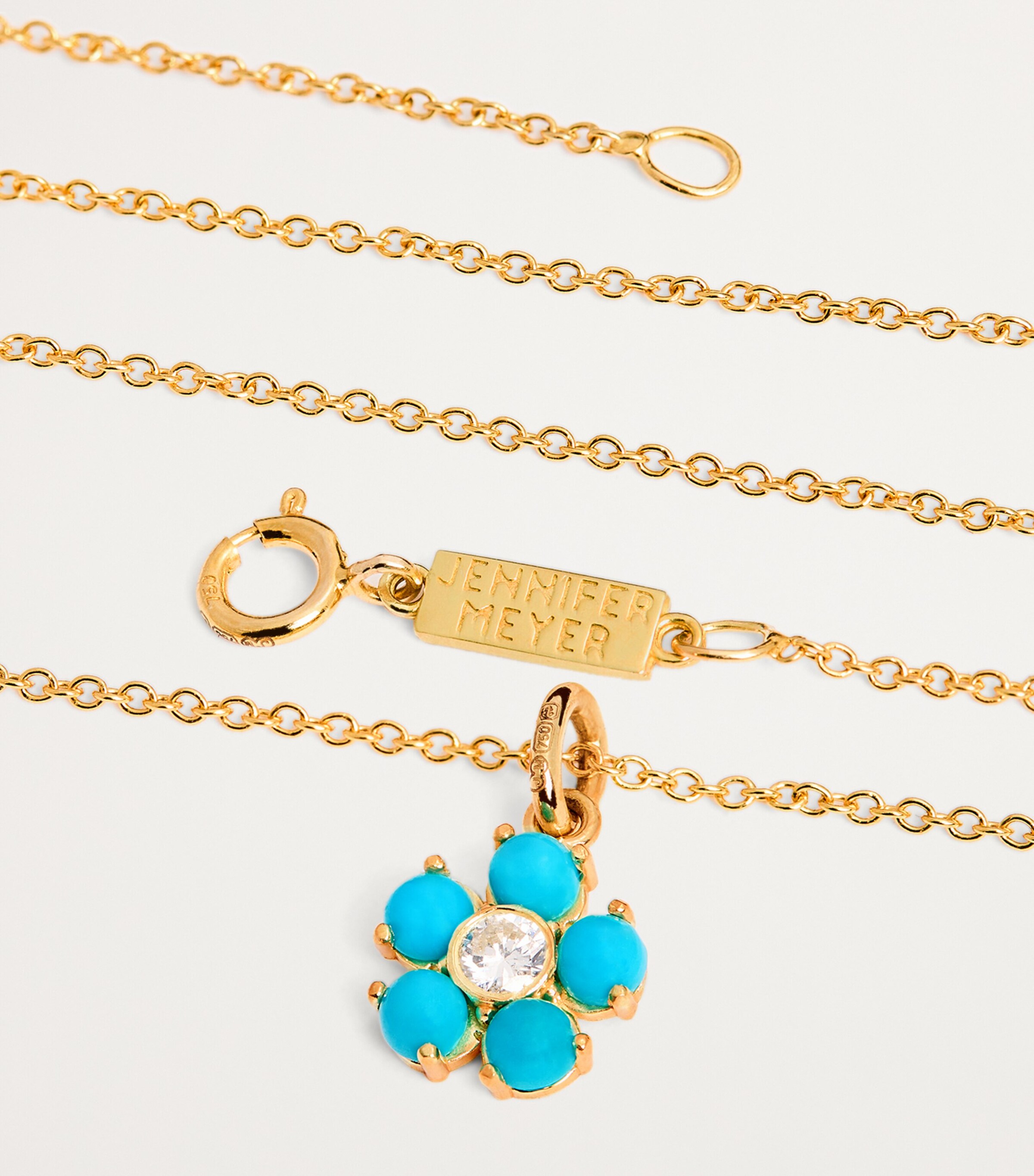 Jennifer Meyer Large Yellow Gold, Turquoise and Diamond Flower Necklace Yellow Gold Image 4