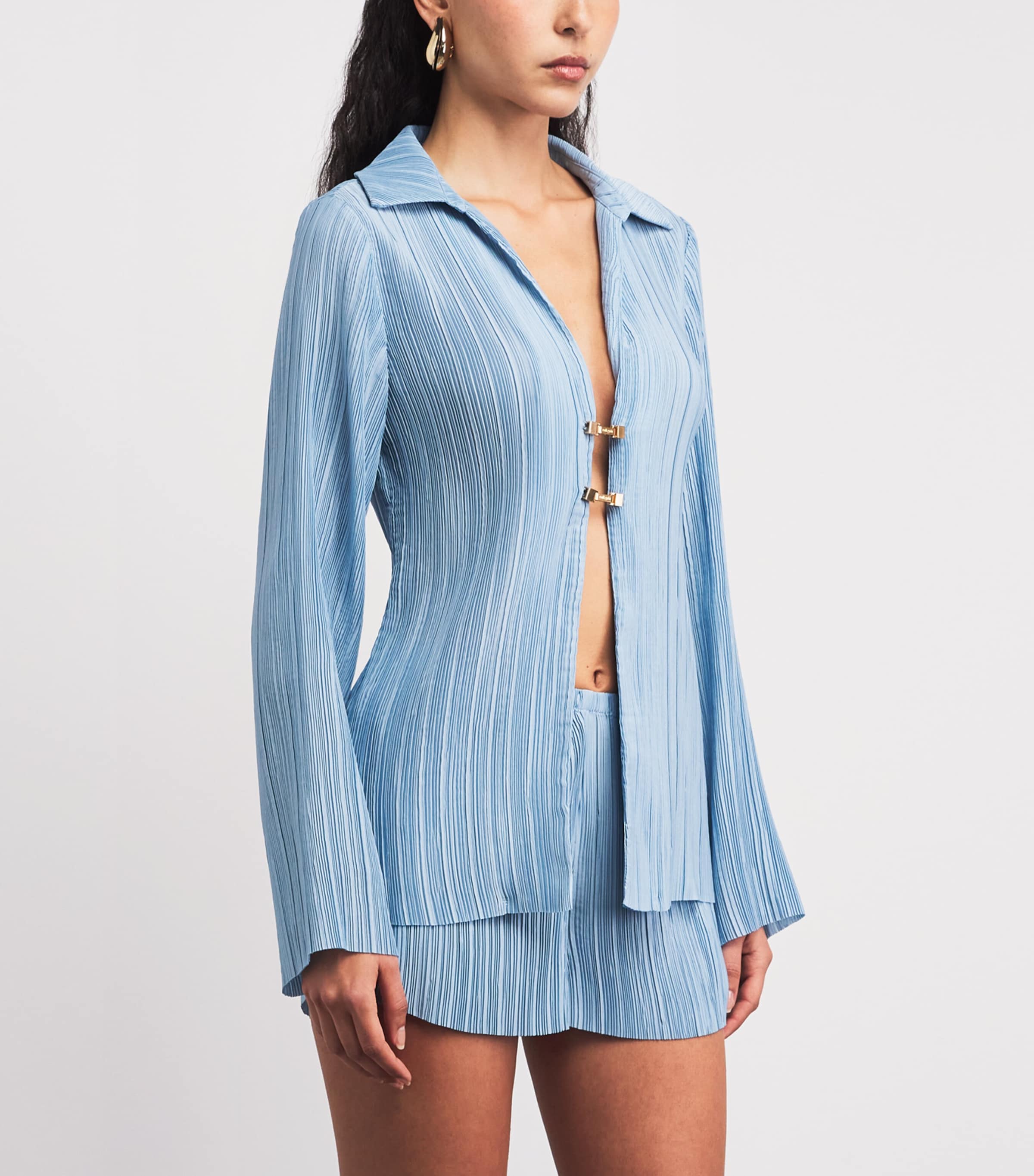 Cult Gaia Womens Clarabelle Origami Plissé Shirt Coastal Image 4
