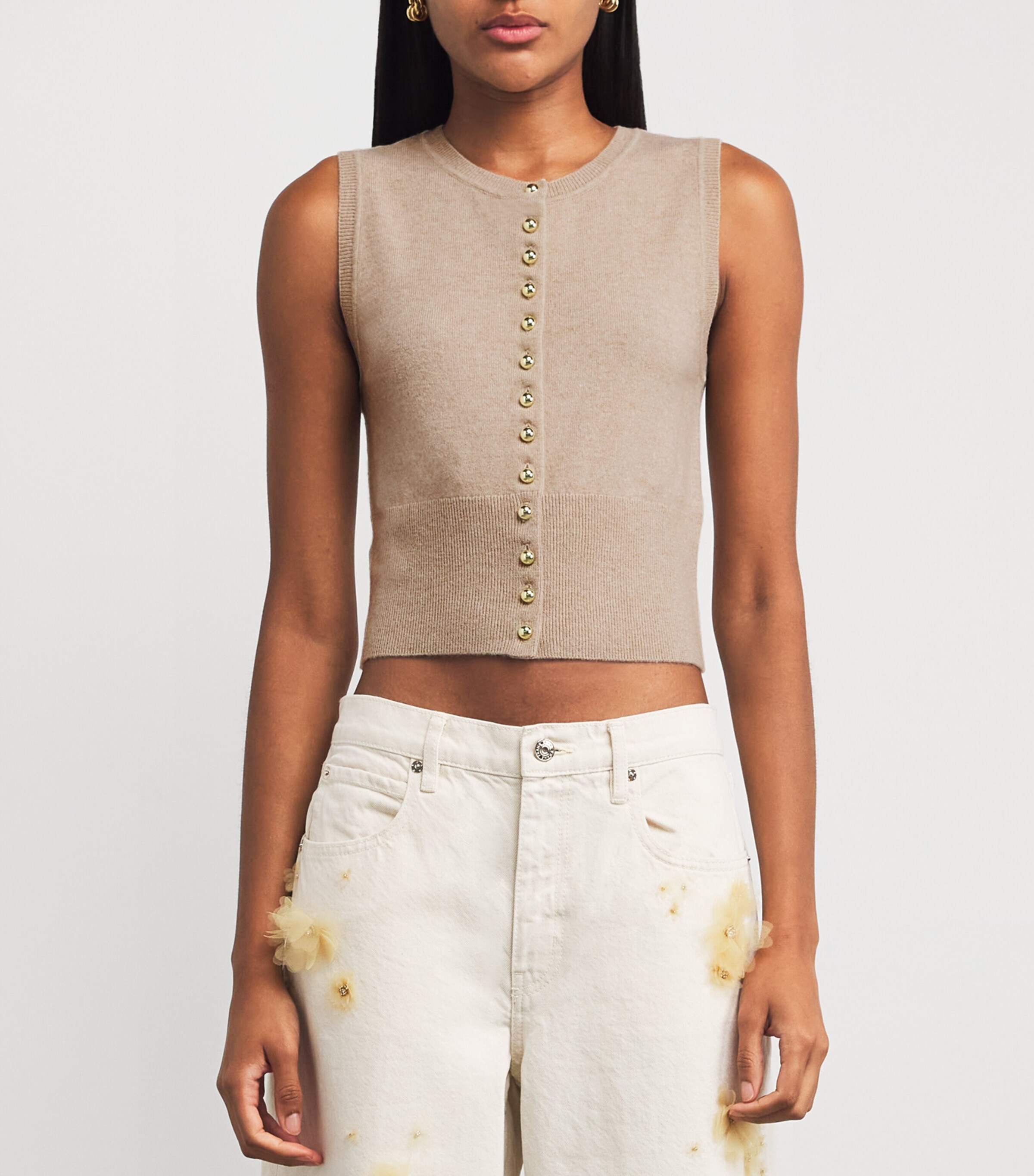 Wool Sleeveless Cardigan BEIGE Image 3