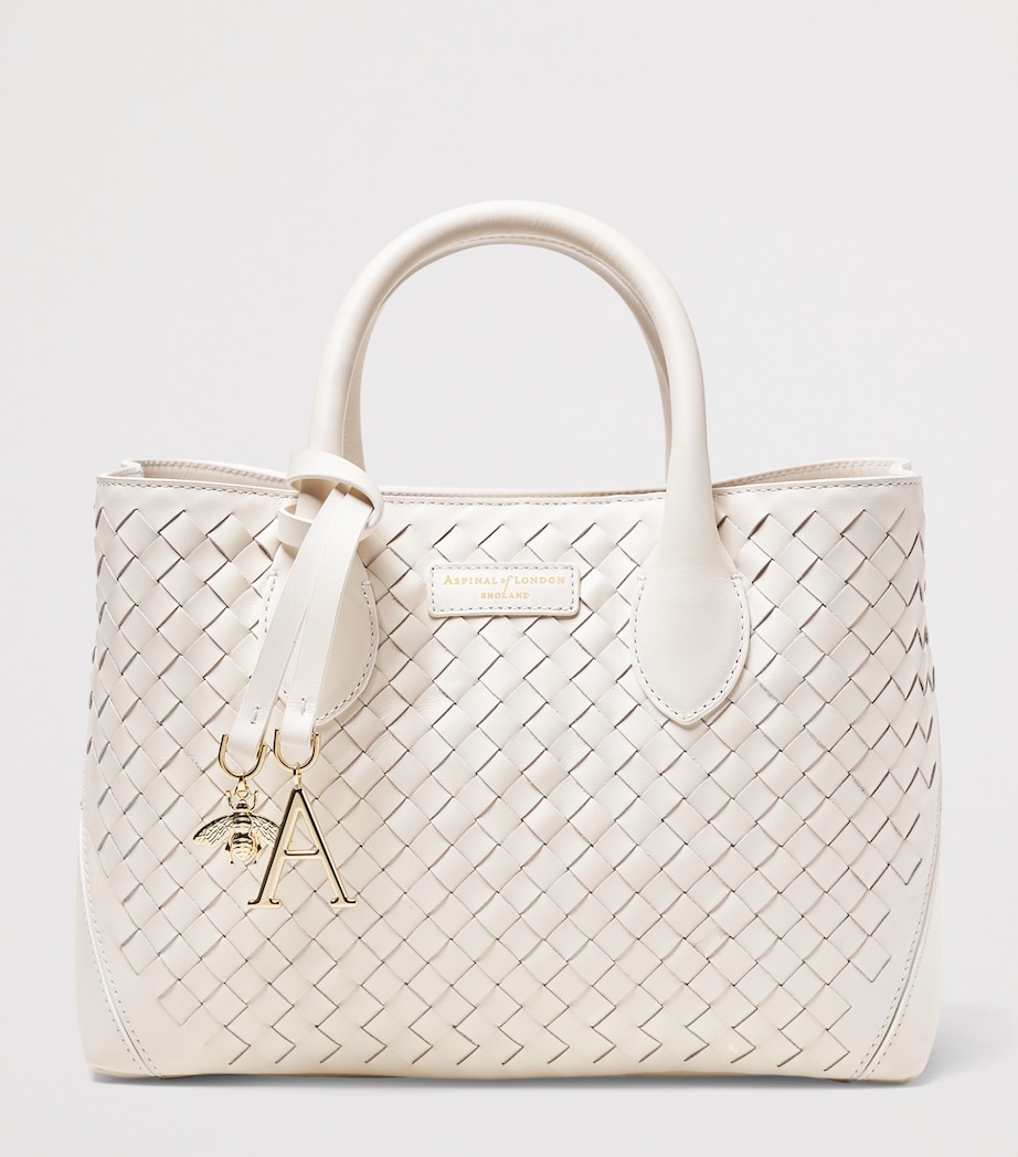 Aspinal Of London Medium Woven Leather London Tote Bag Chalk White Image 3