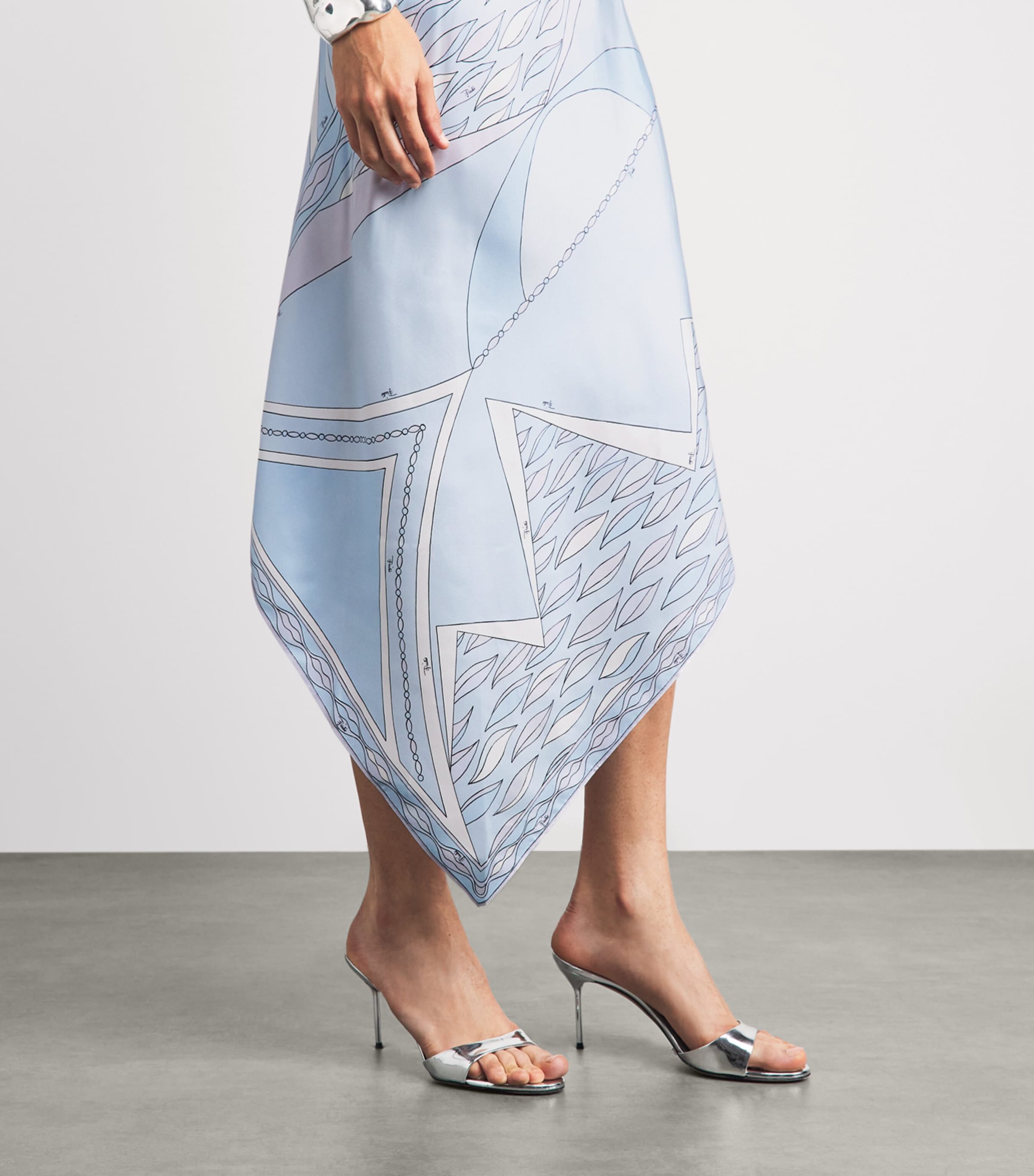 PUCCI Womens Silk Print Asymmetric Hem Midi Dress Light Blue Image 5