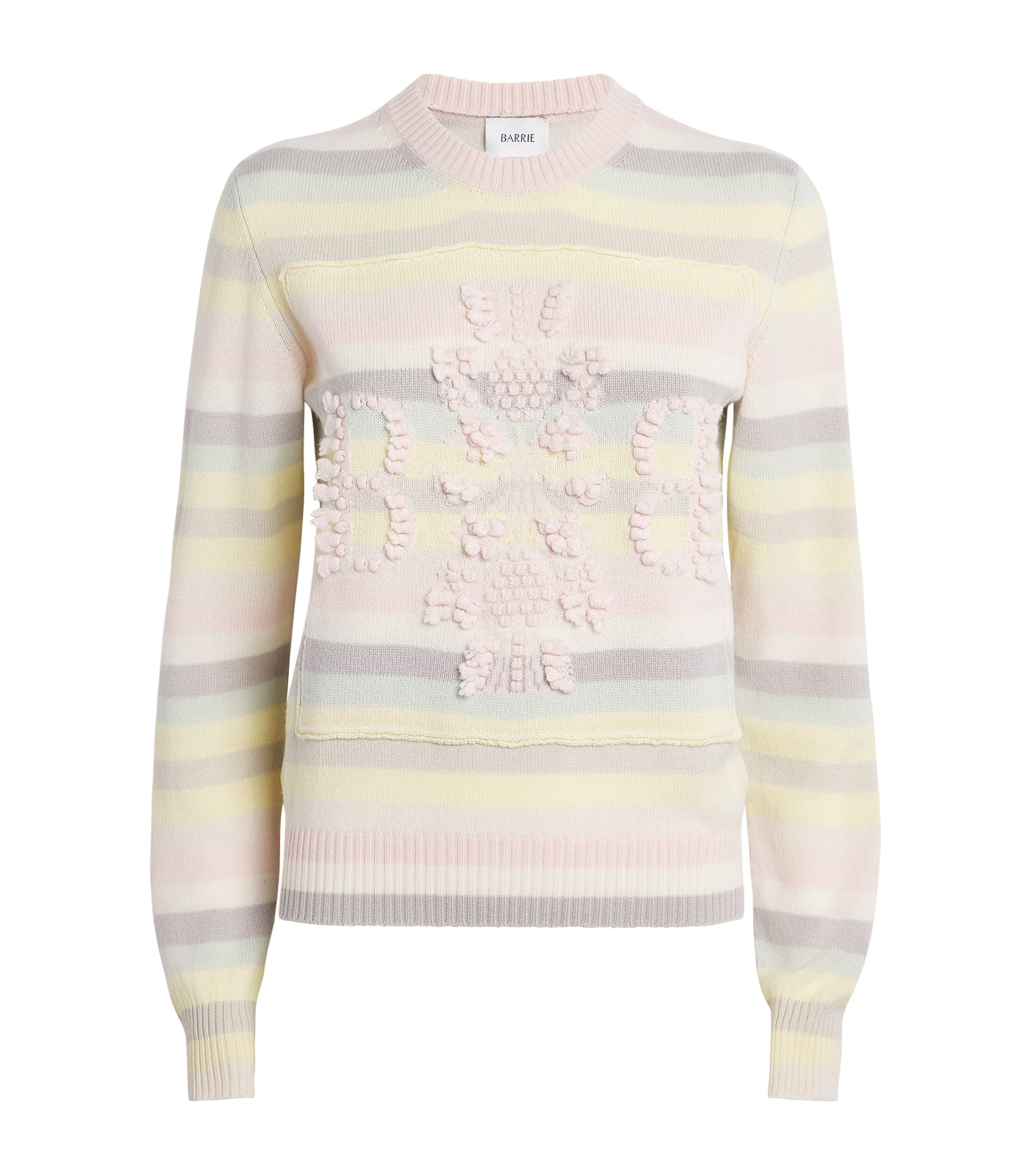 Barrie Womens Cashmere Stripe Logo Sweater Light Pink Image 1