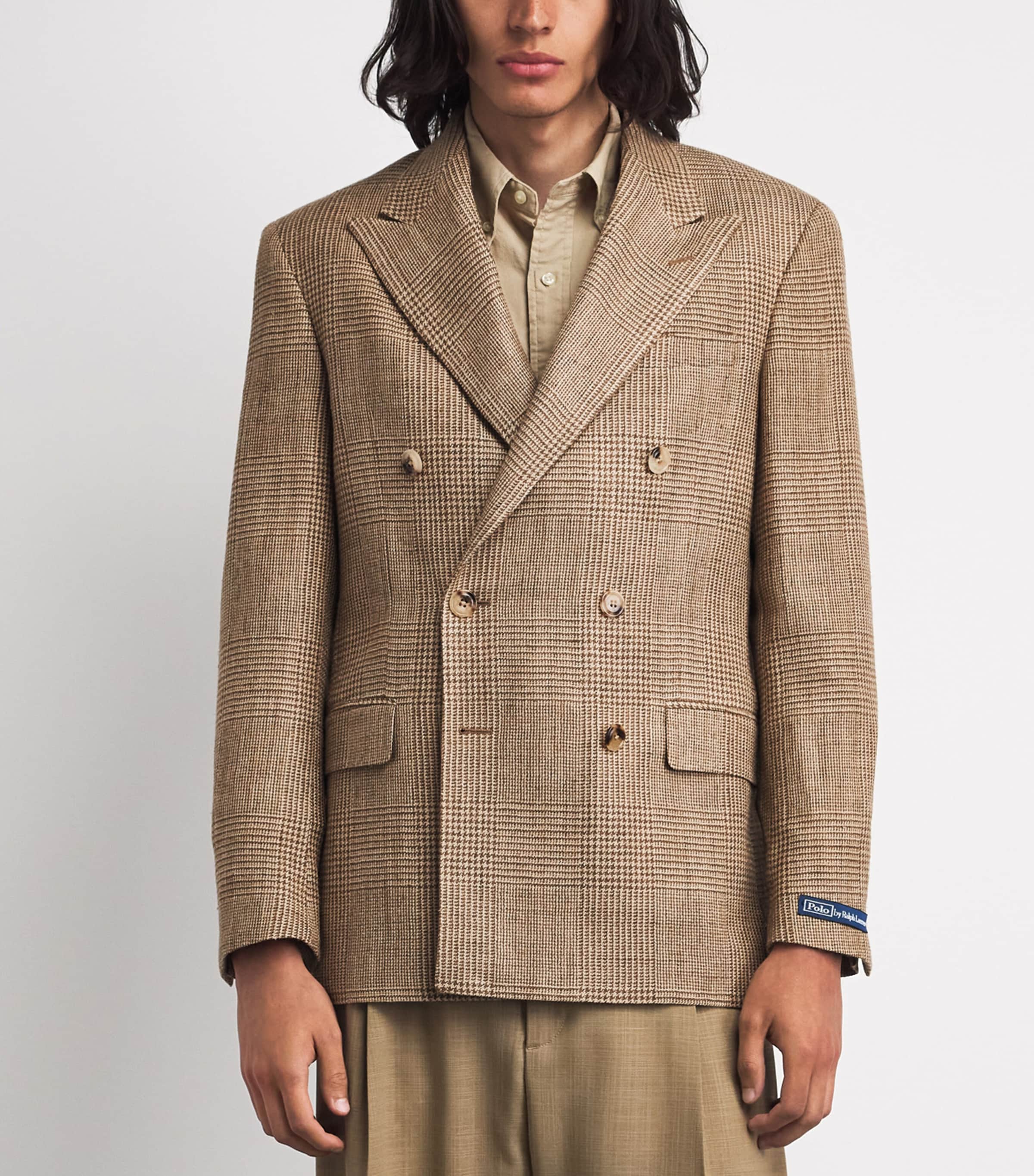 Polo Ralph Lauren Mens Linen-Silk-Wool Glenplaid Blazer Brown/tan Image 4