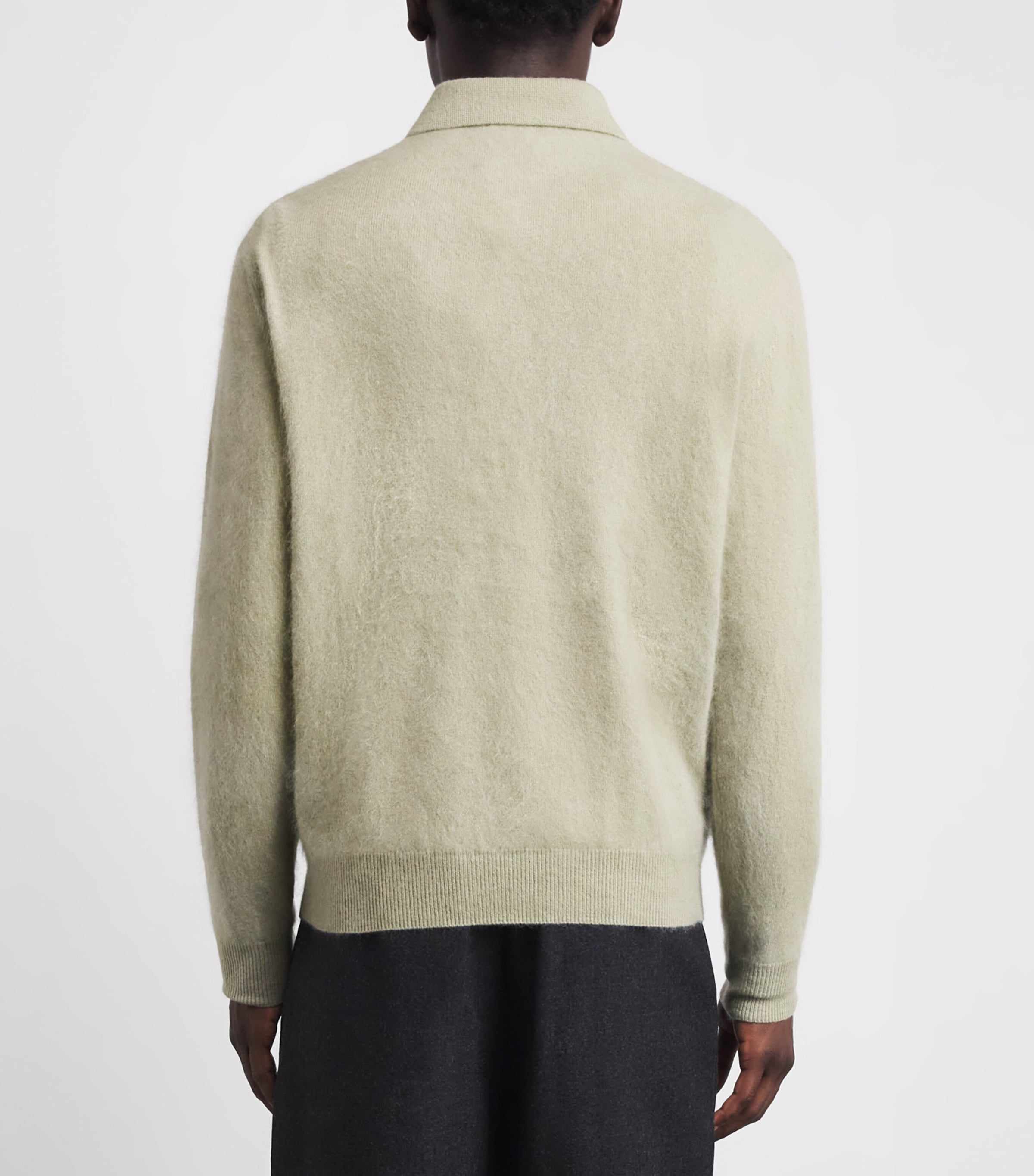 Le 17 Septembre Mens Wool-Cashmere Brushed Polo Sweater Sage Green Image 5