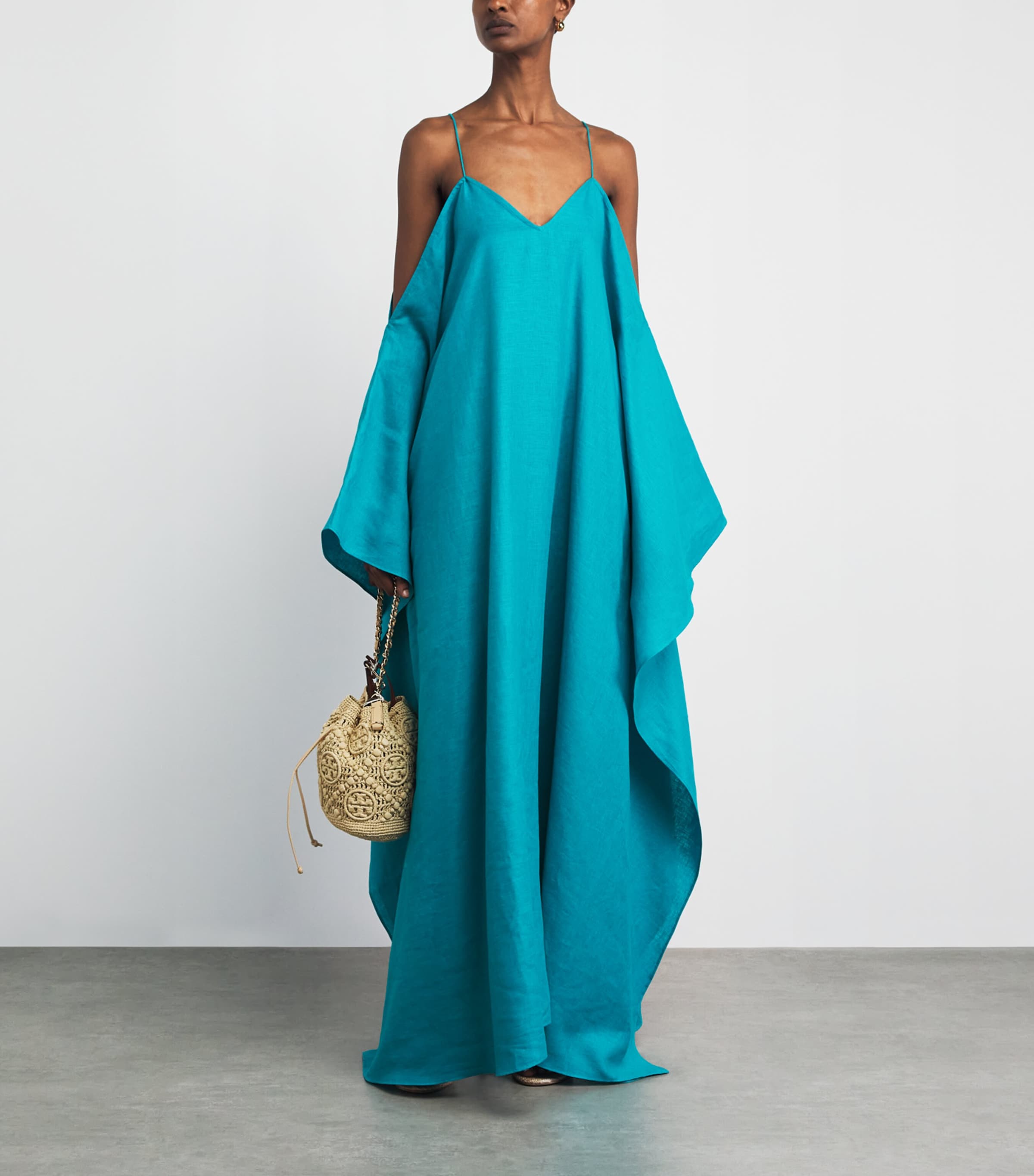 Taller Marmo Blue Linen Farrow Maxi Kaftan Dress | Harrods UK