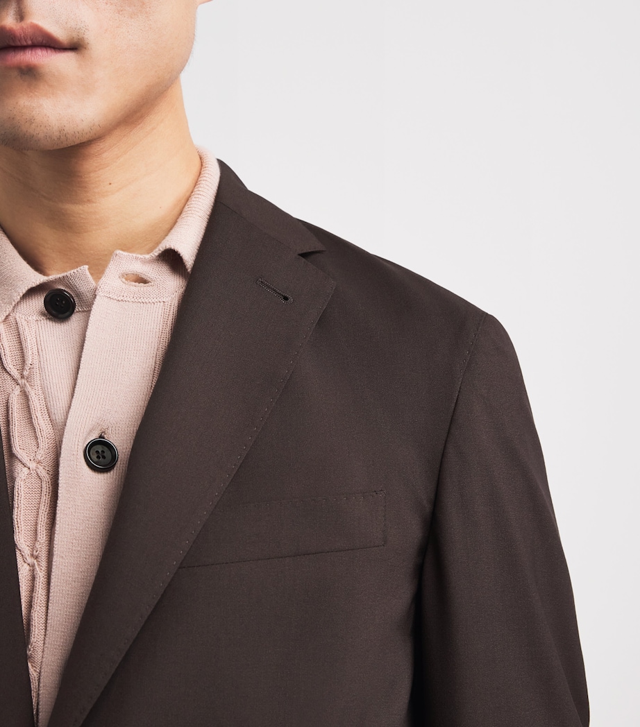 Corneliani Mens Virgin Wool-Silk Unlined Whisper Blazer Dark Brown Image 3