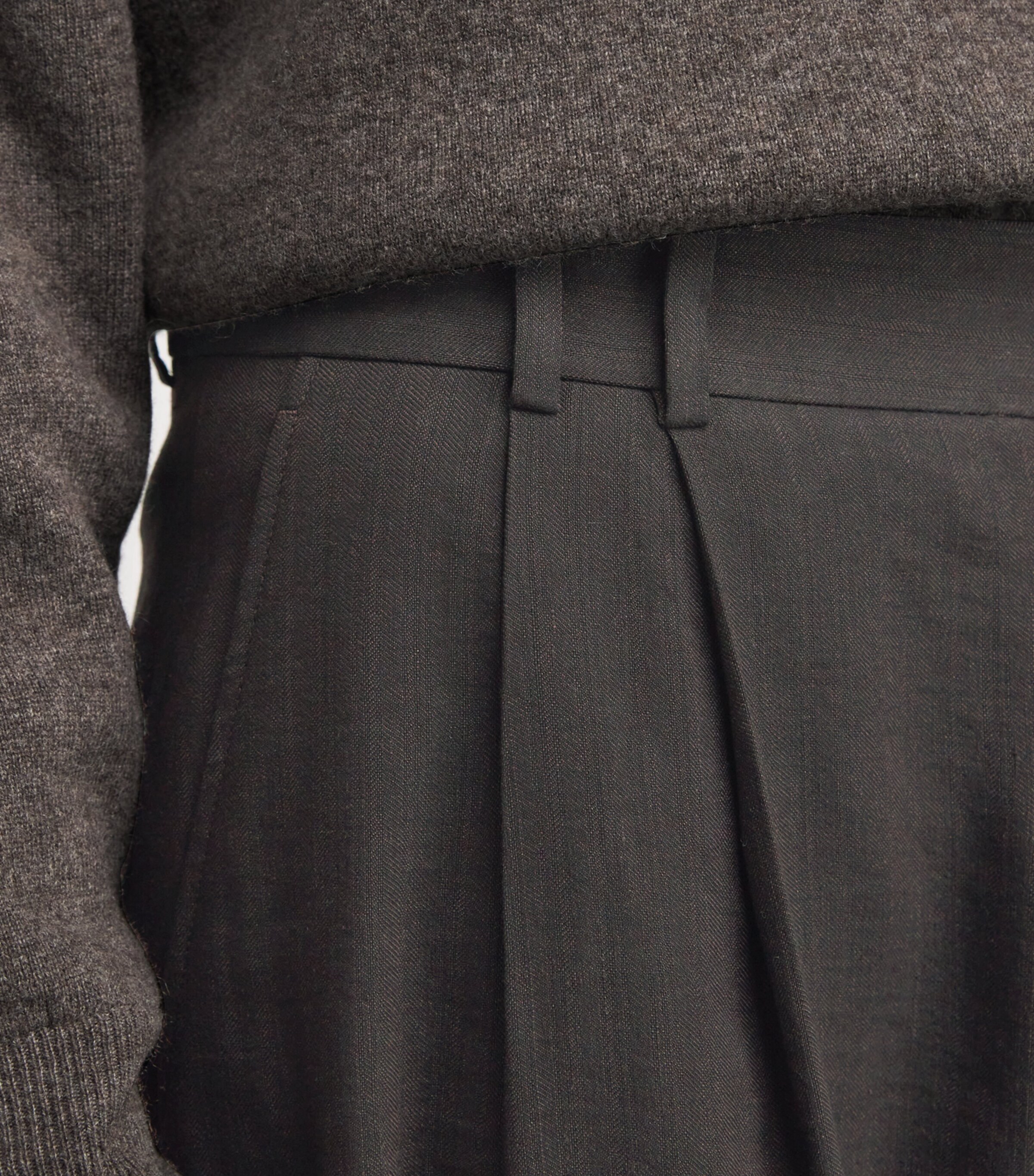 Herringbone Pleated Wide-Leg Trousers ESPRESSO Image 6