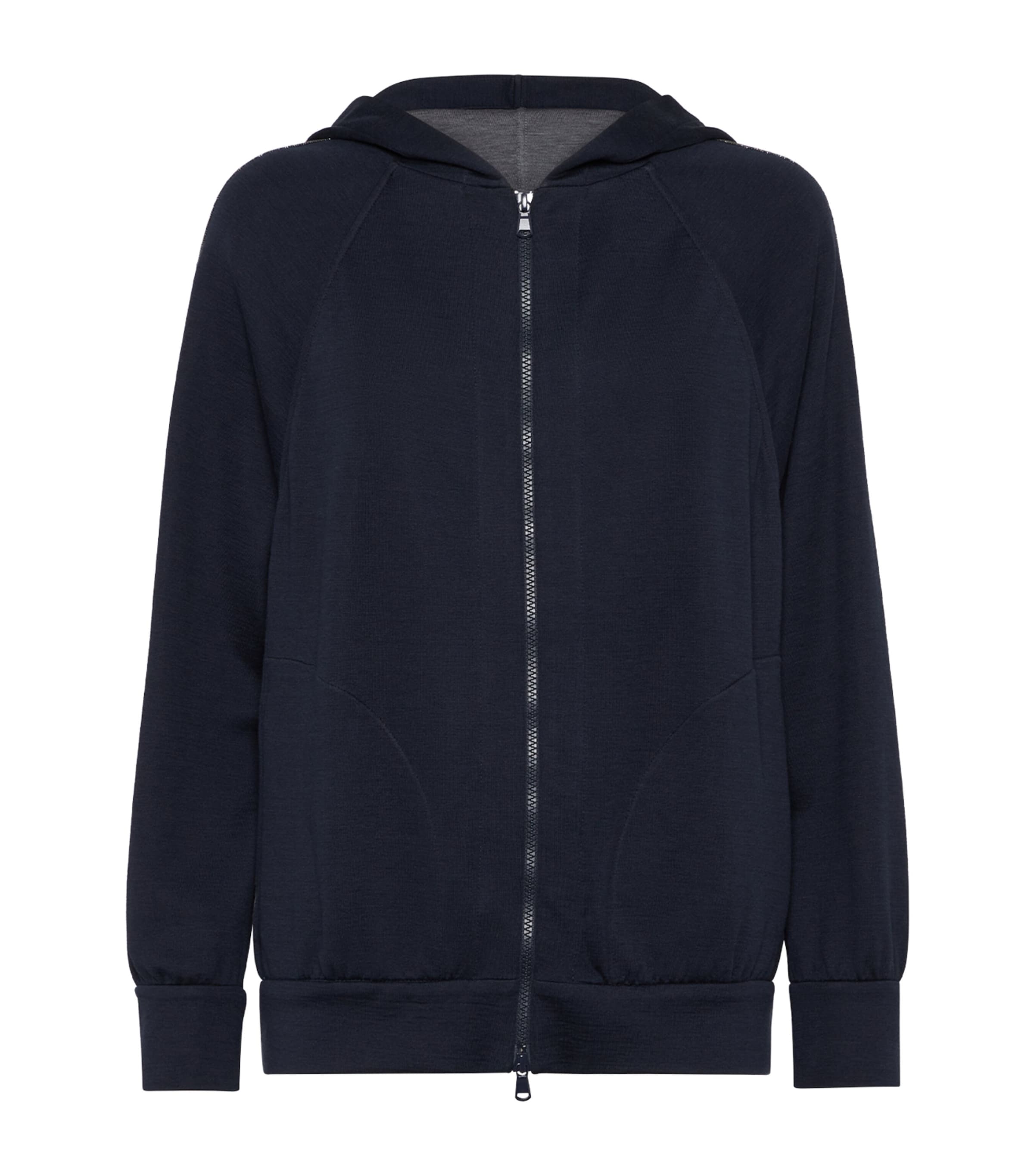 Brunello Cucinelli Cotton-blend Two-way Zip Hoodie In Blue