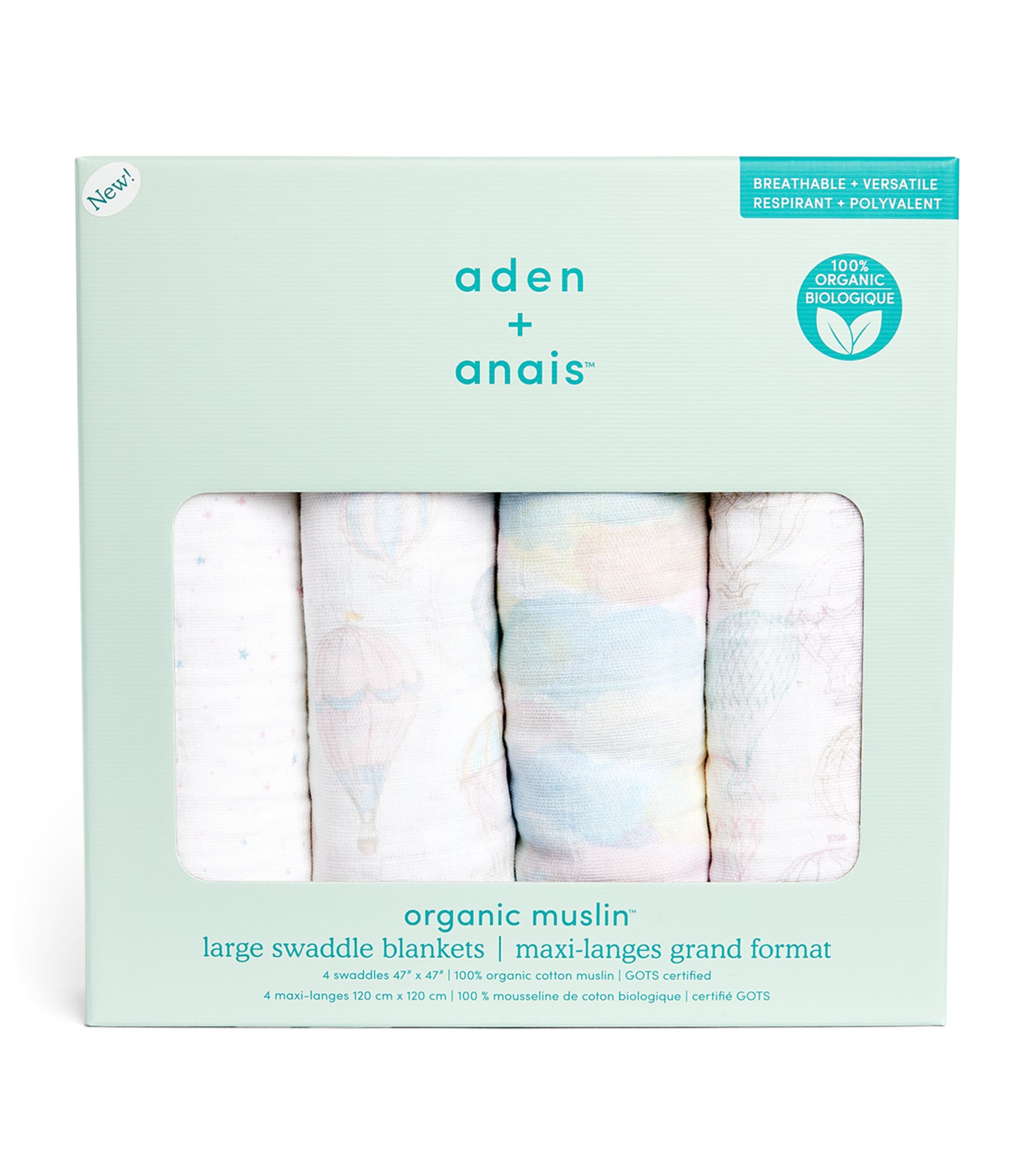 aden + anais Above The Clouds Swaddles (Pack of 4) Pink Image 3