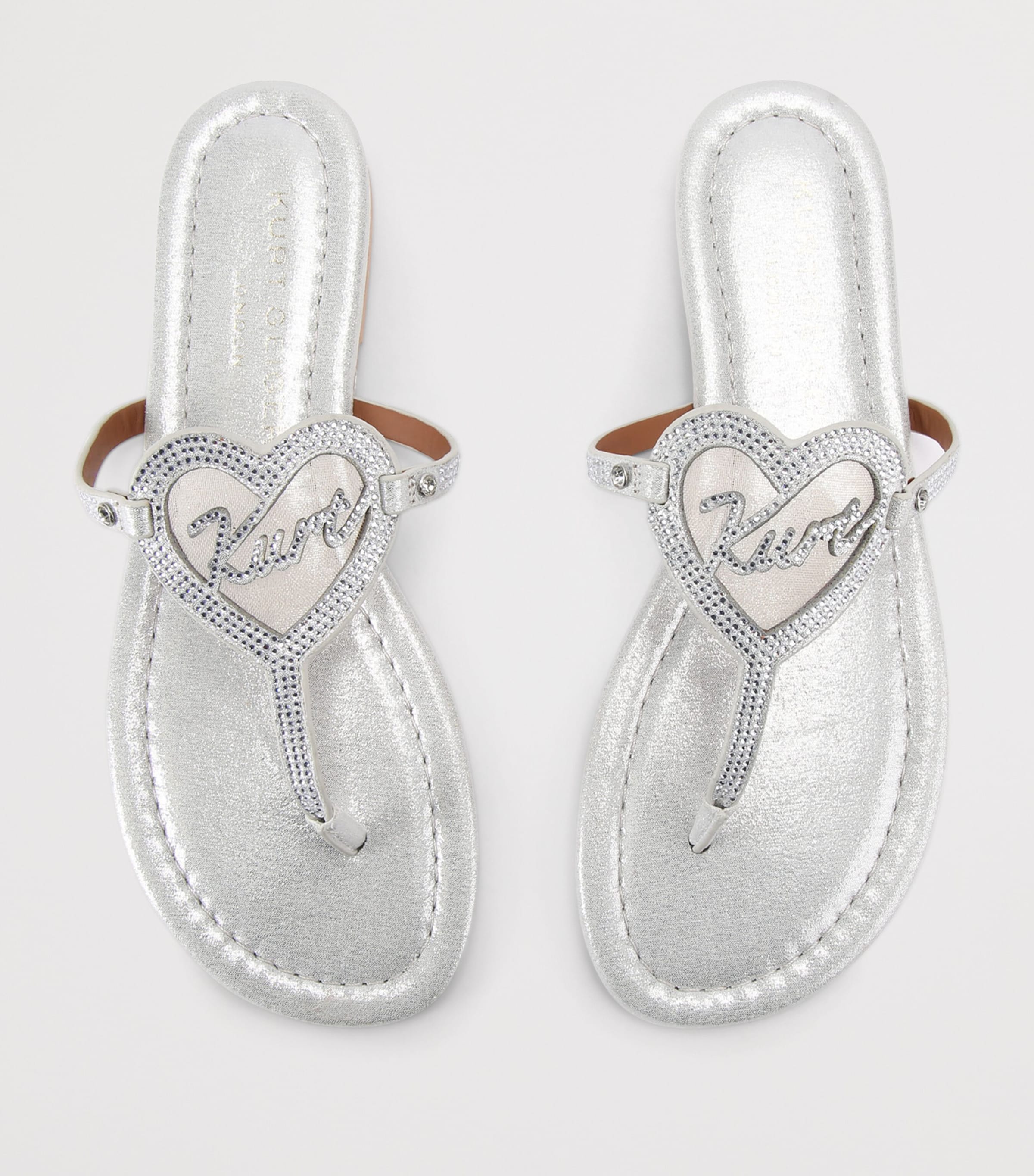 Kurt Geiger London Leather Heart T-Bar Sandals Silver Image 4