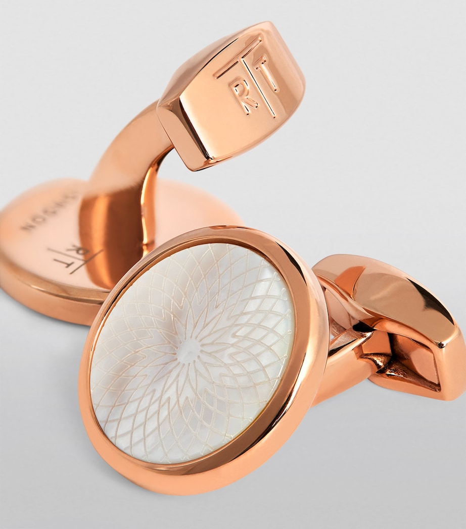 Tateossian Rose Gold-Plated Pearl Cufflinks White Image 6