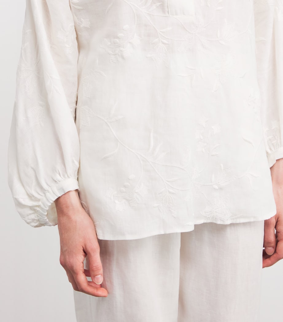 x Harrods Linen Floral-Embroidered Blouse BIANCO Image 6