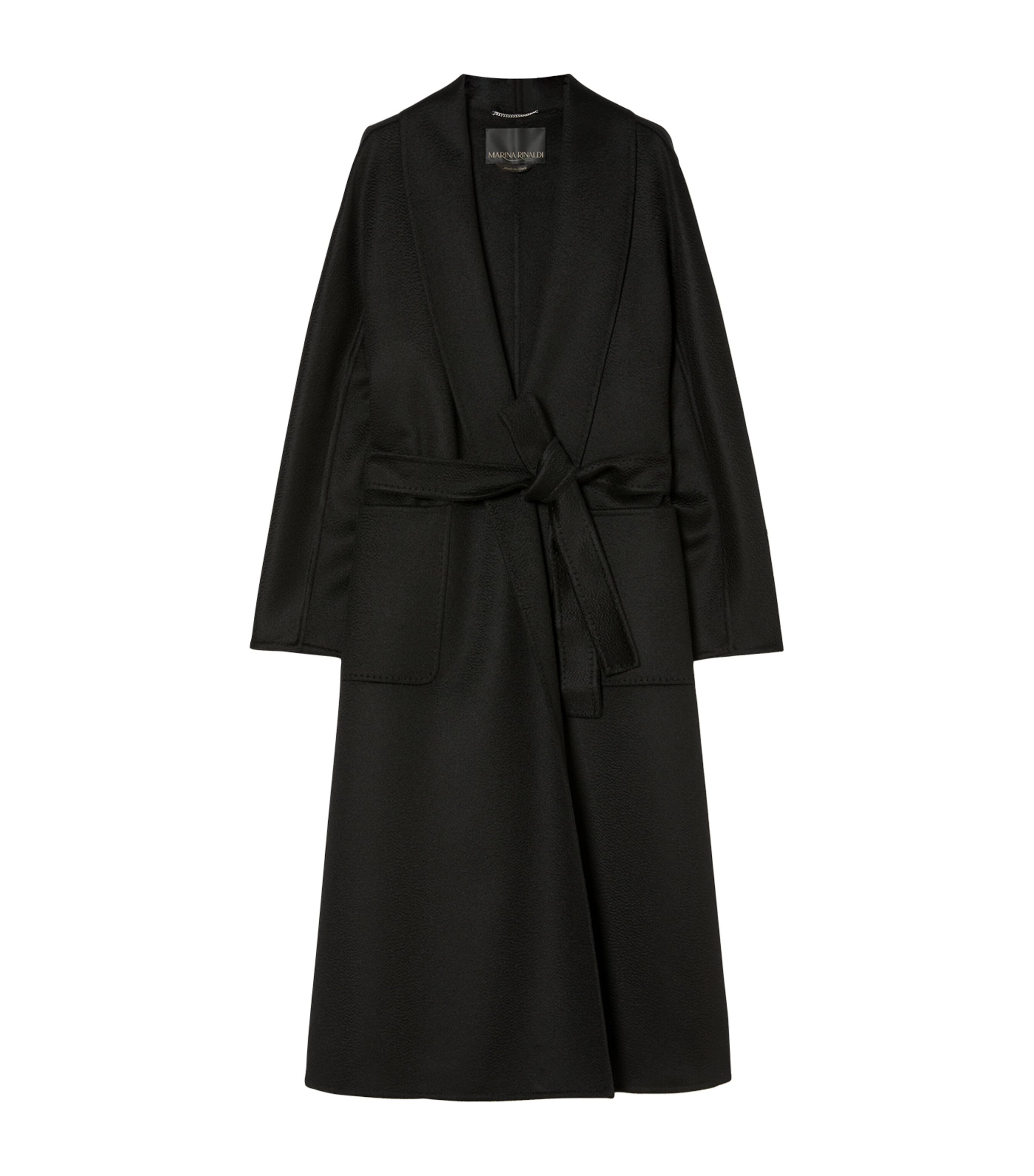 Shop Marina Rinaldi Cashmere Longline Wrap Coat In Black