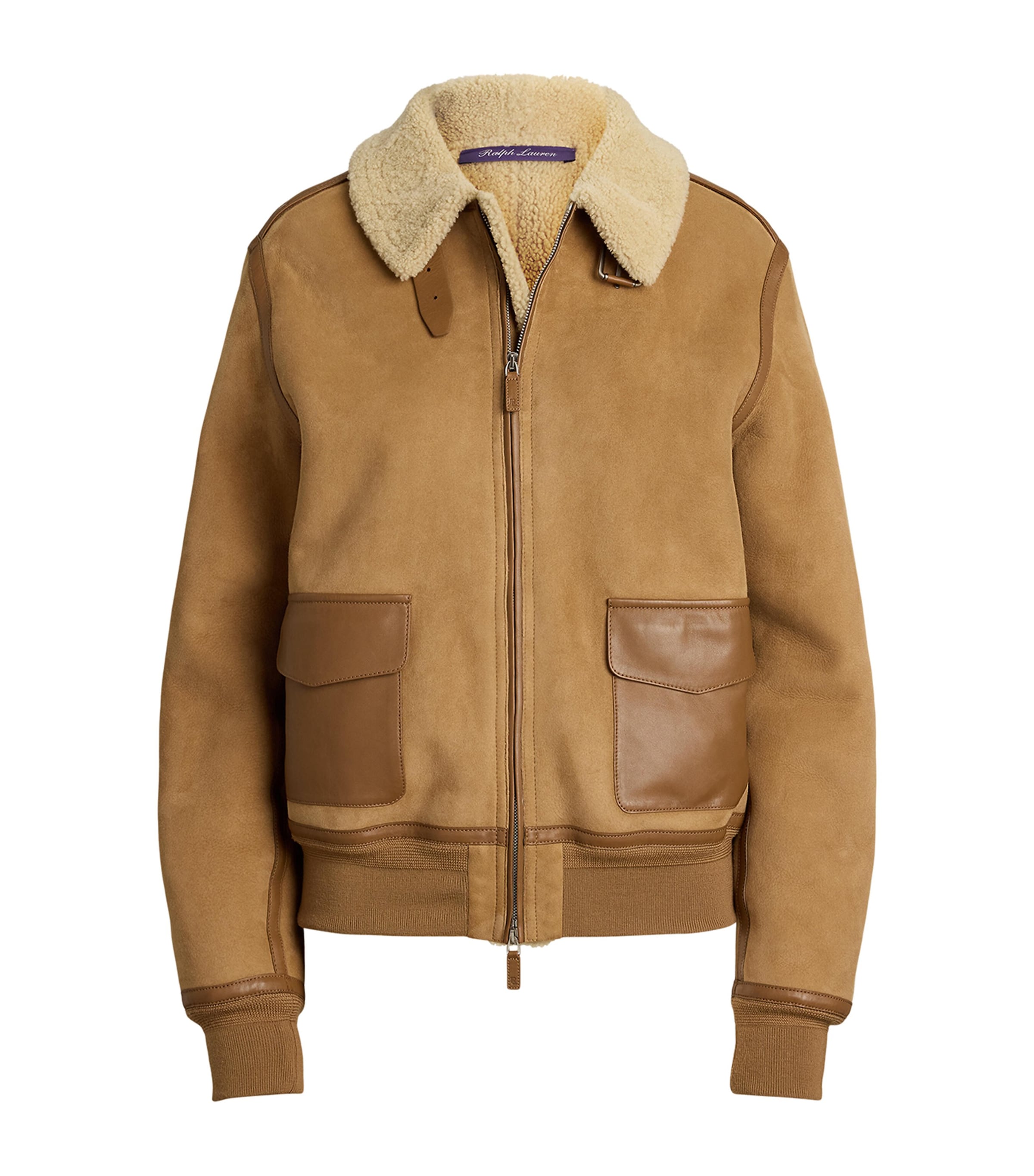 Ralph Lauren Shearling Bomber Jacket In Sand