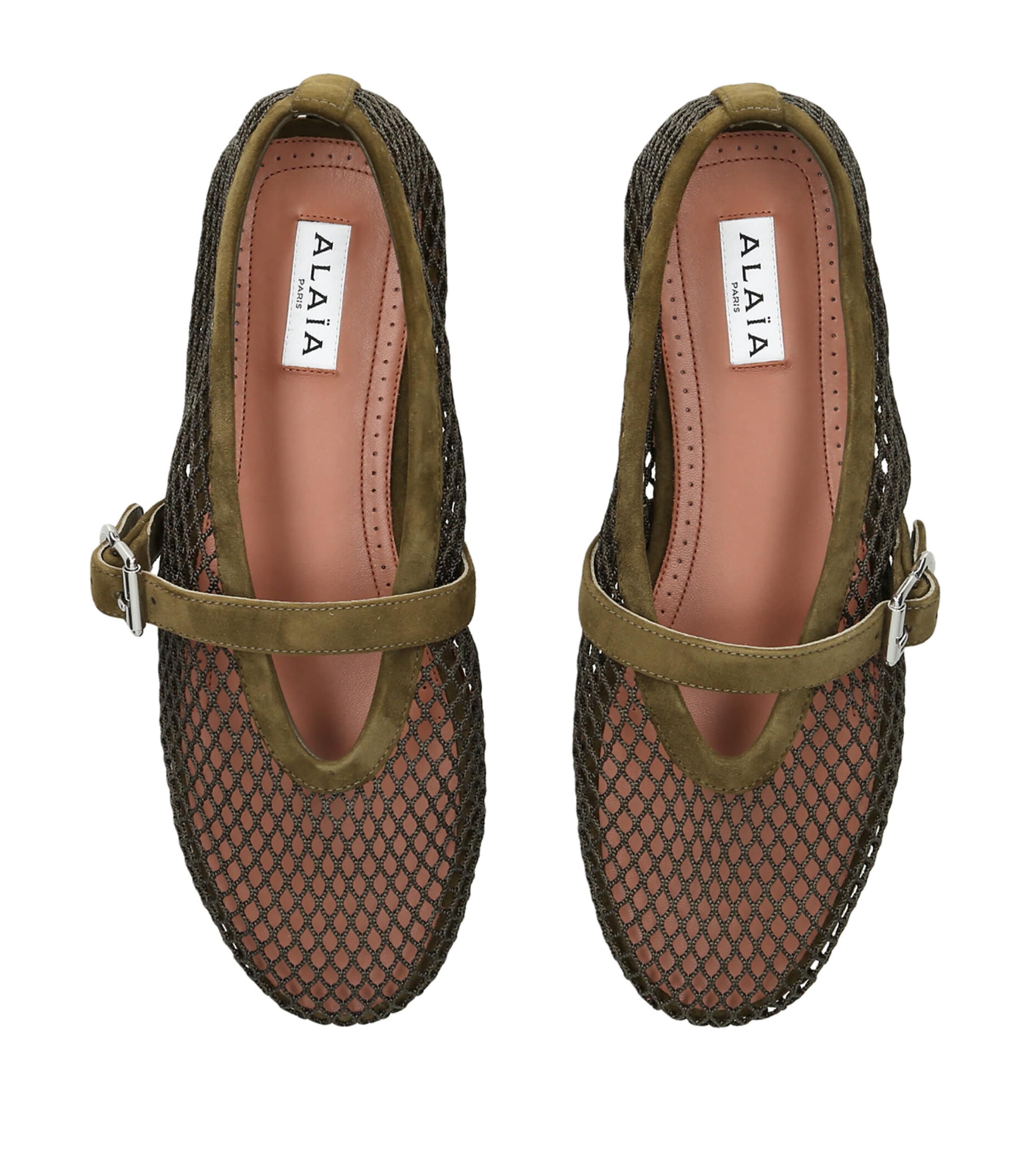 Alaïa Suede Mesh Ballet Flats Khaki Image 4