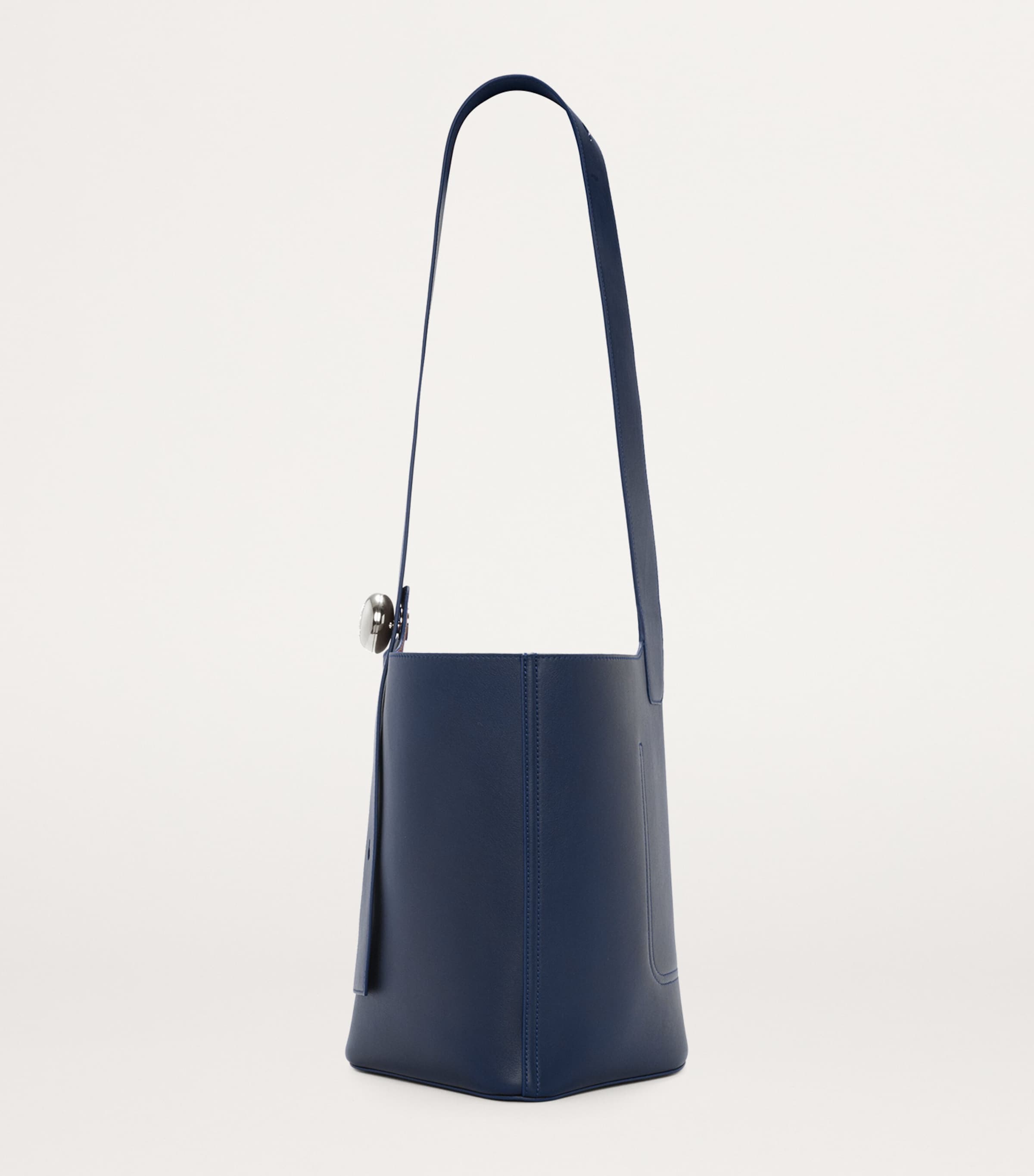 Medium Leather Pebble Bucket Bag ABYSS BLUE Image 3