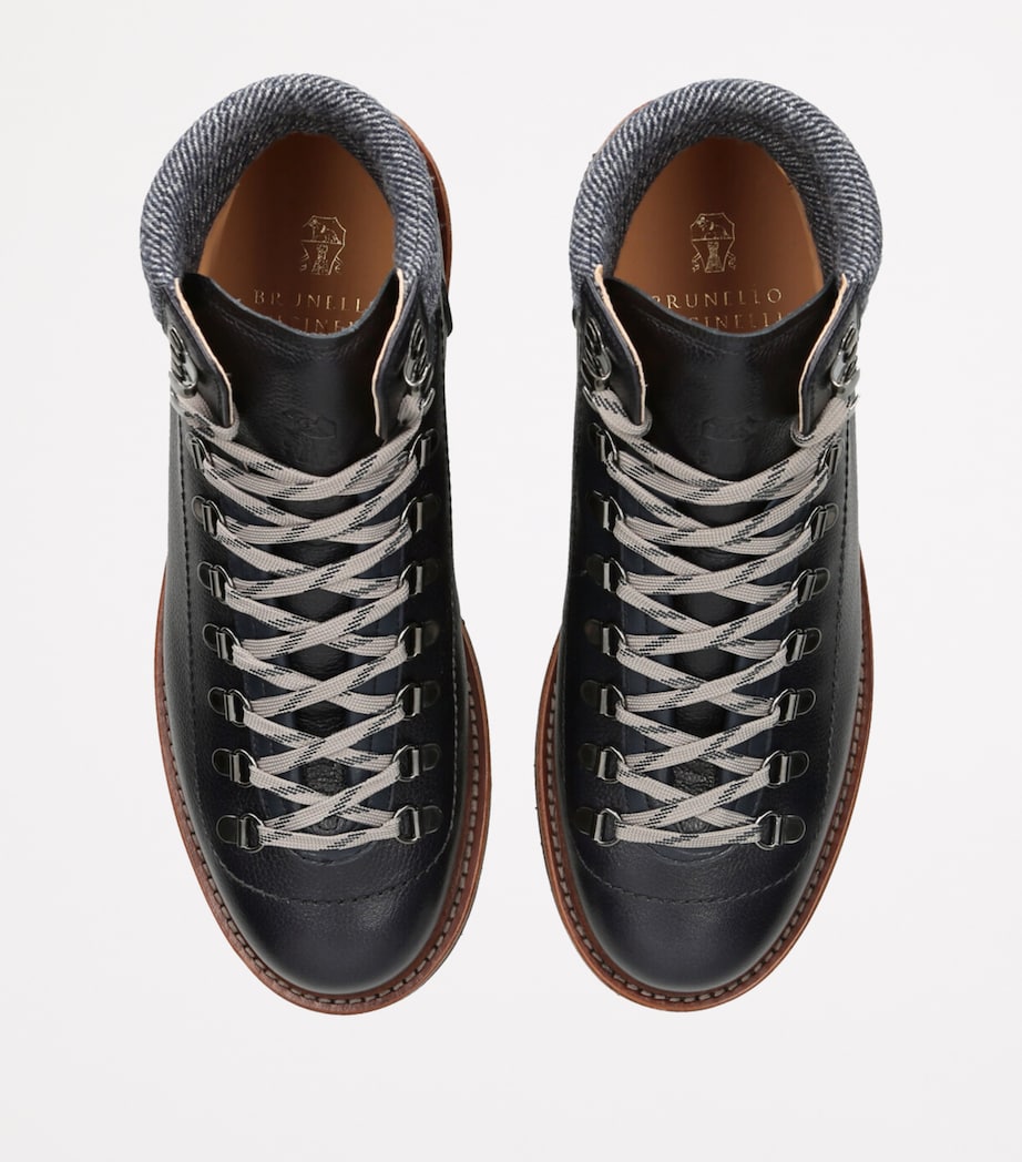 Leather Wool-Trim Mountain Boots NAVY Image 4