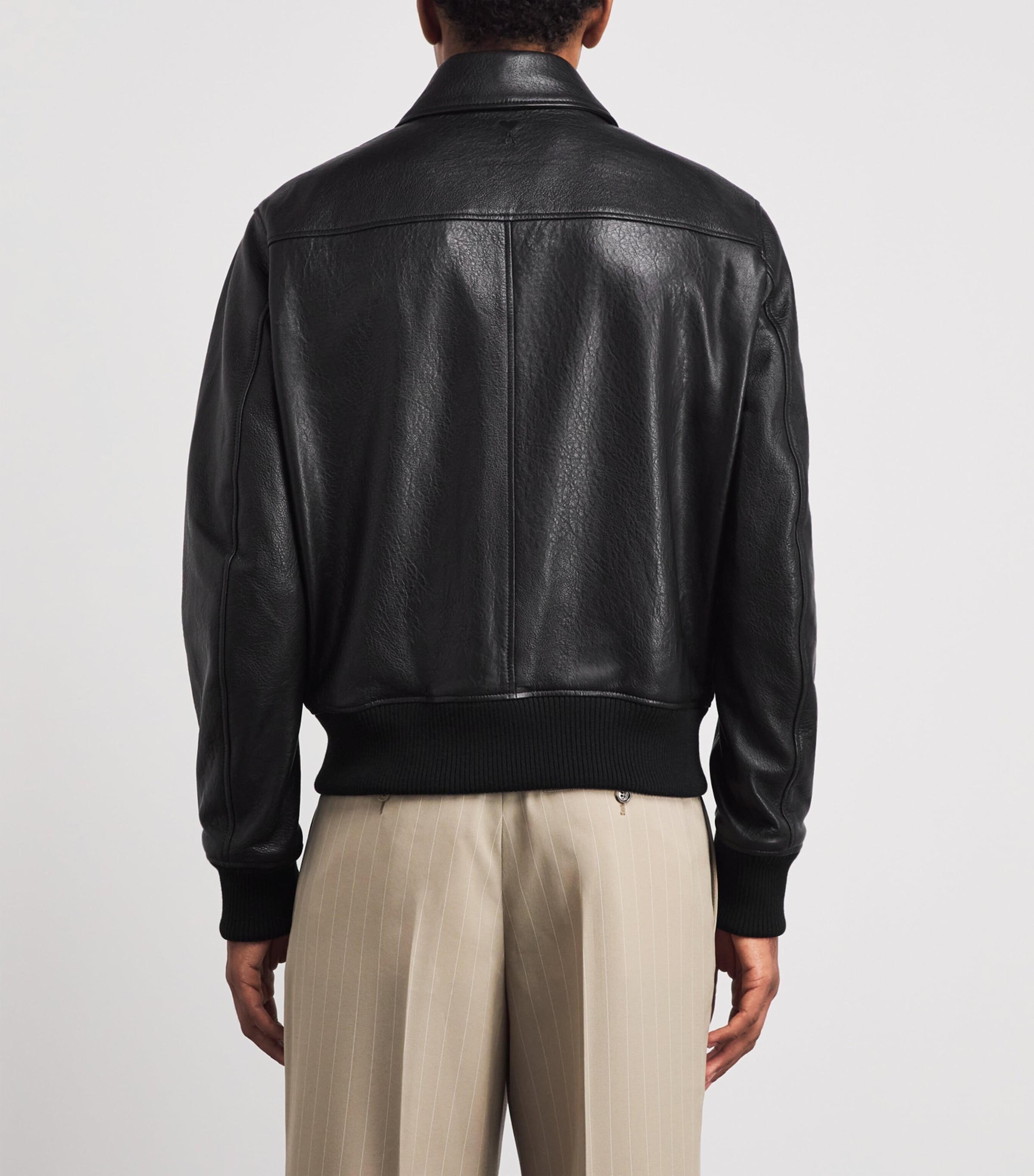 AMI Paris Mens Leather Collared Bomber Jacket Noir Image 5