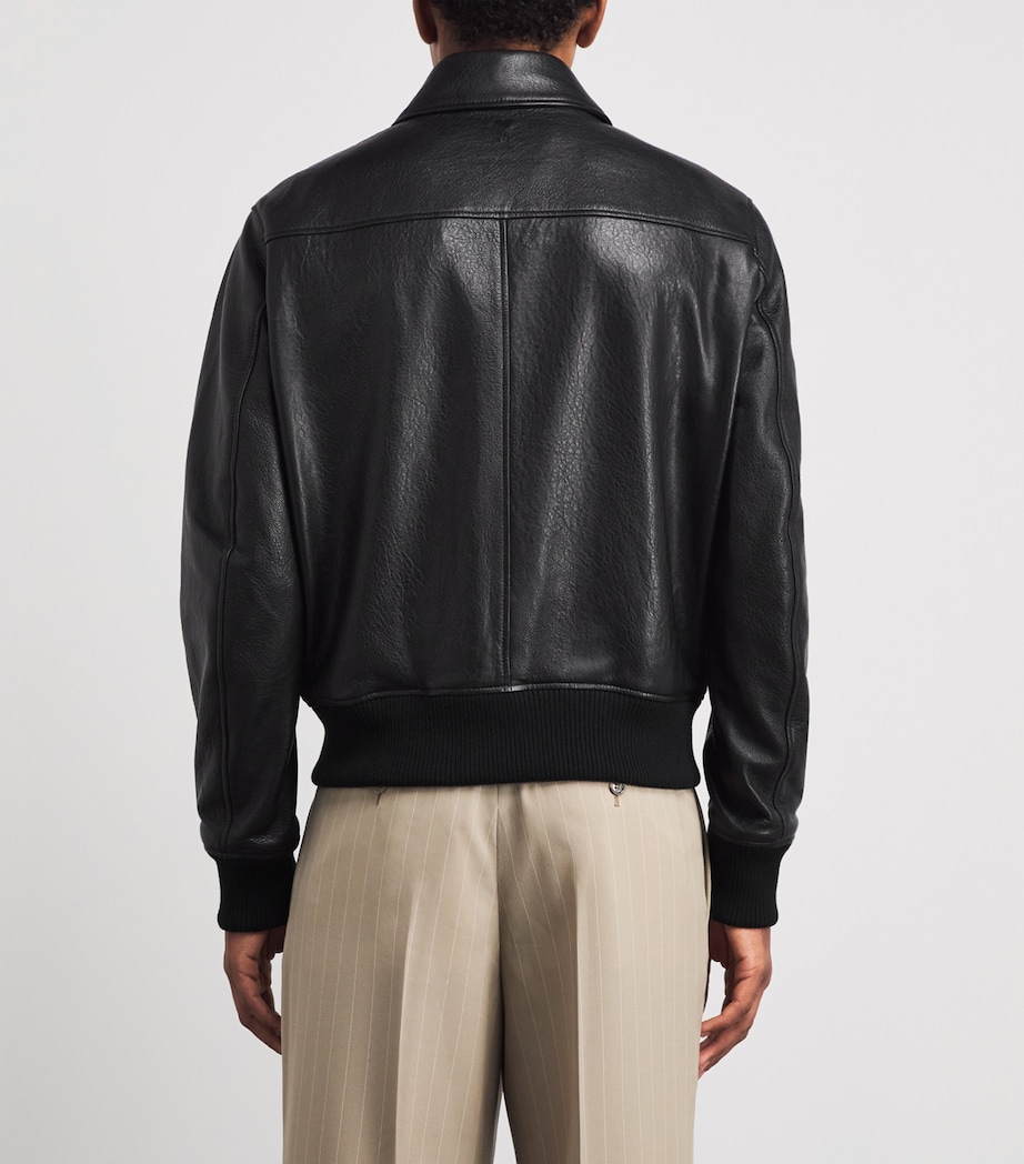 AMI Paris Mens Leather Collared Bomber Jacket Noir Image 5