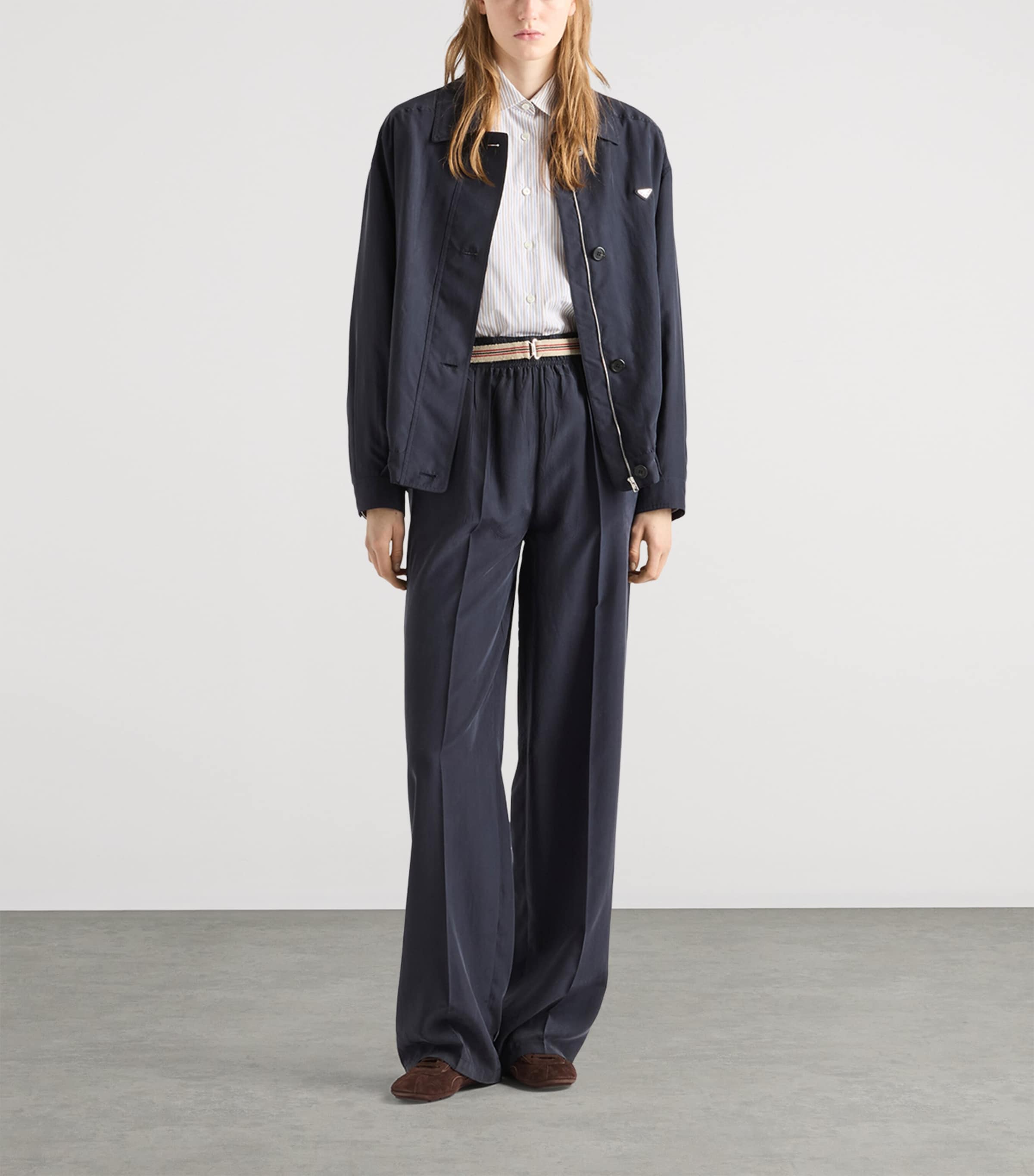 パンツ Archive PRADA wide slacks Prada Blue Silk Wide-Leg Trousers | Harrods UK