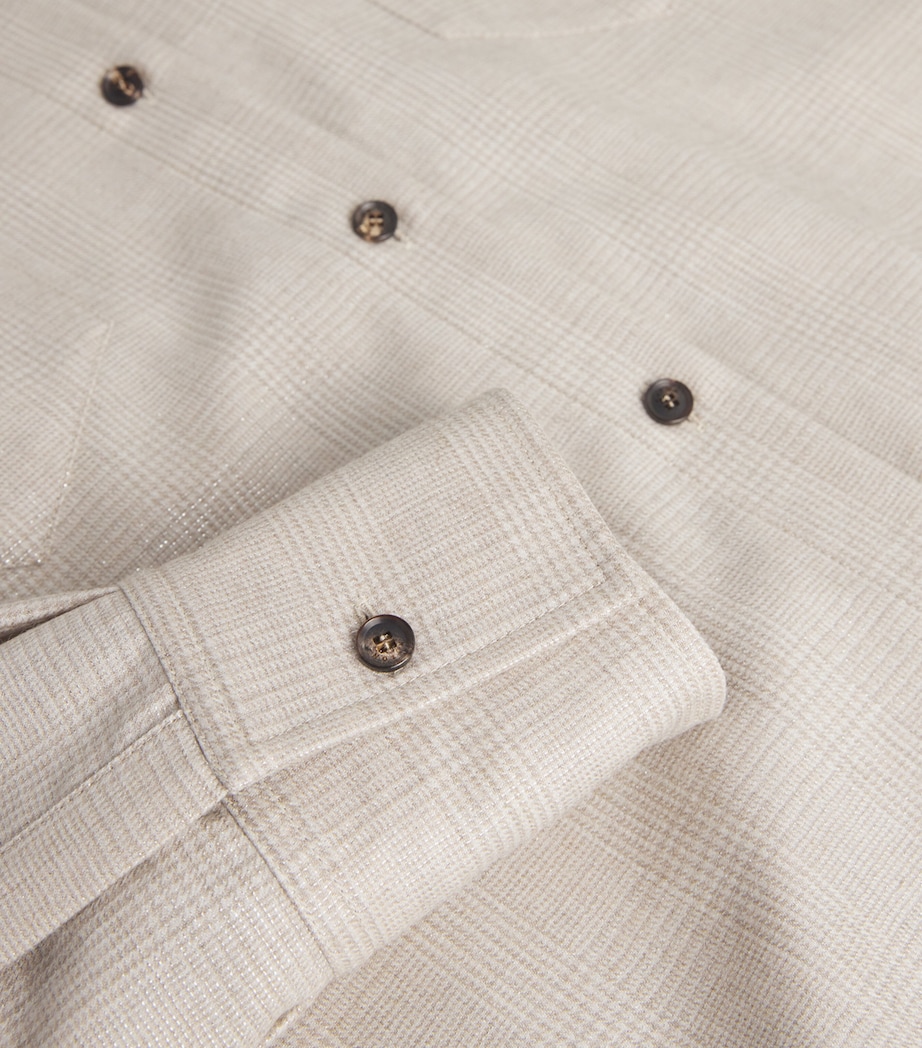 Kiton Womens Virgin Wool Check Shimmer Oversized Shirt Beige Image 5