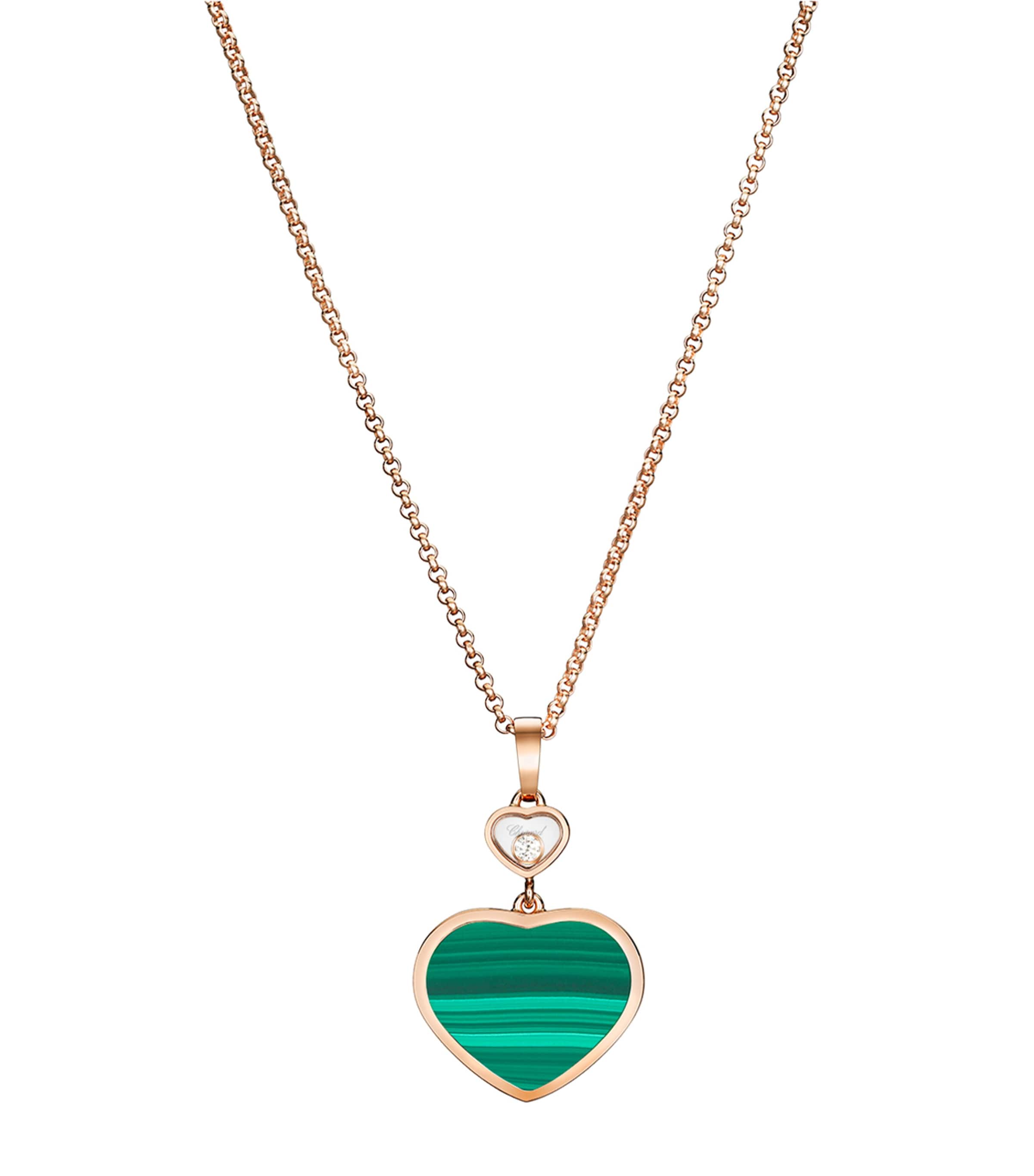 Rose Gold, Diamond and Malachite Happy Hearts Necklace 18K ROSE GOLD Image 1
