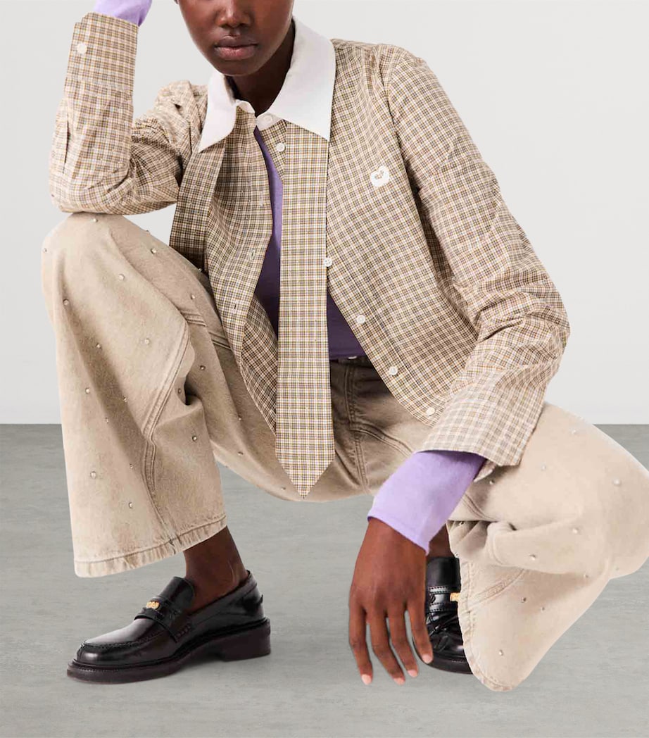 Maje Womens Cotton Check Shirt with Tie Beige Image 7